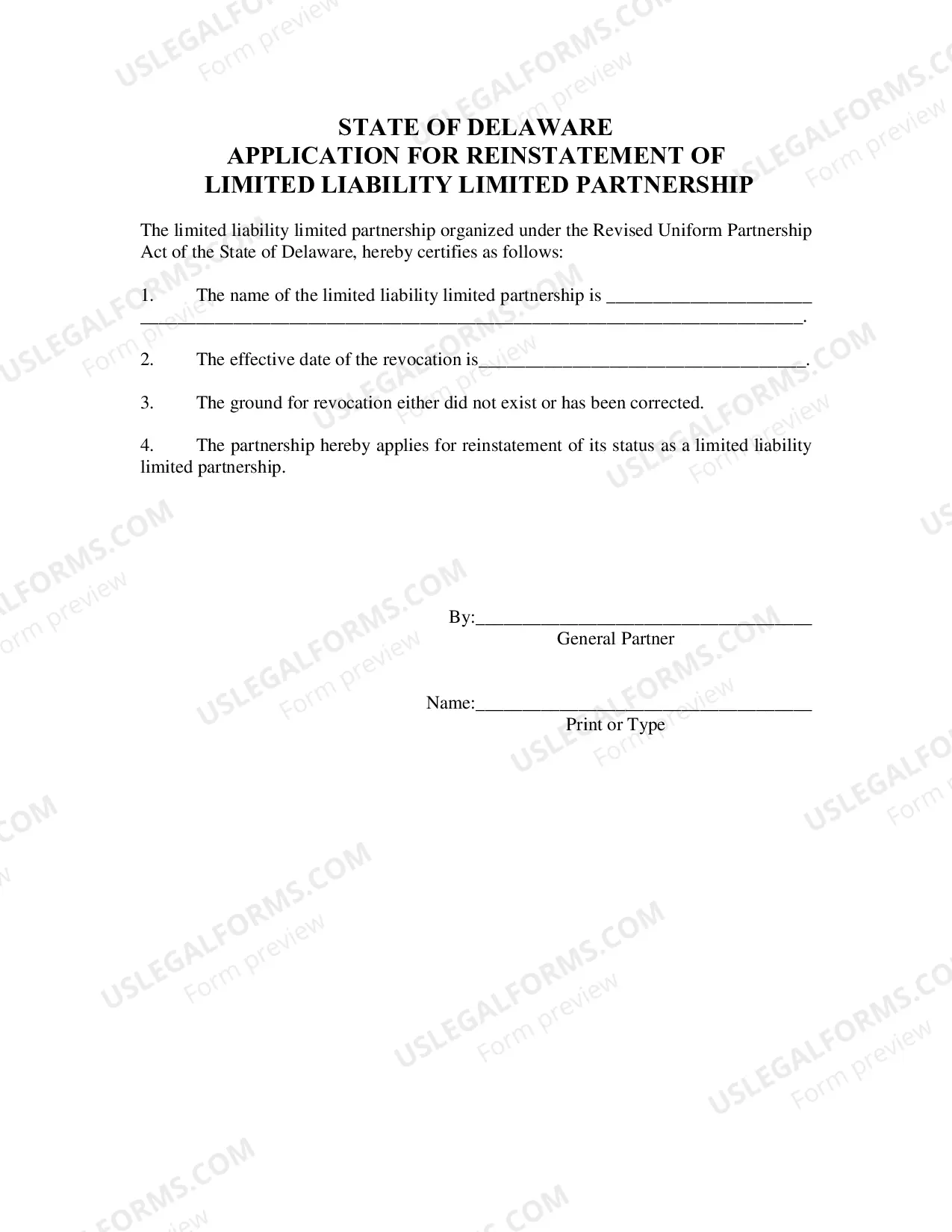 Preview Application For Reinstatement (Limited Liability Limited Partnership)