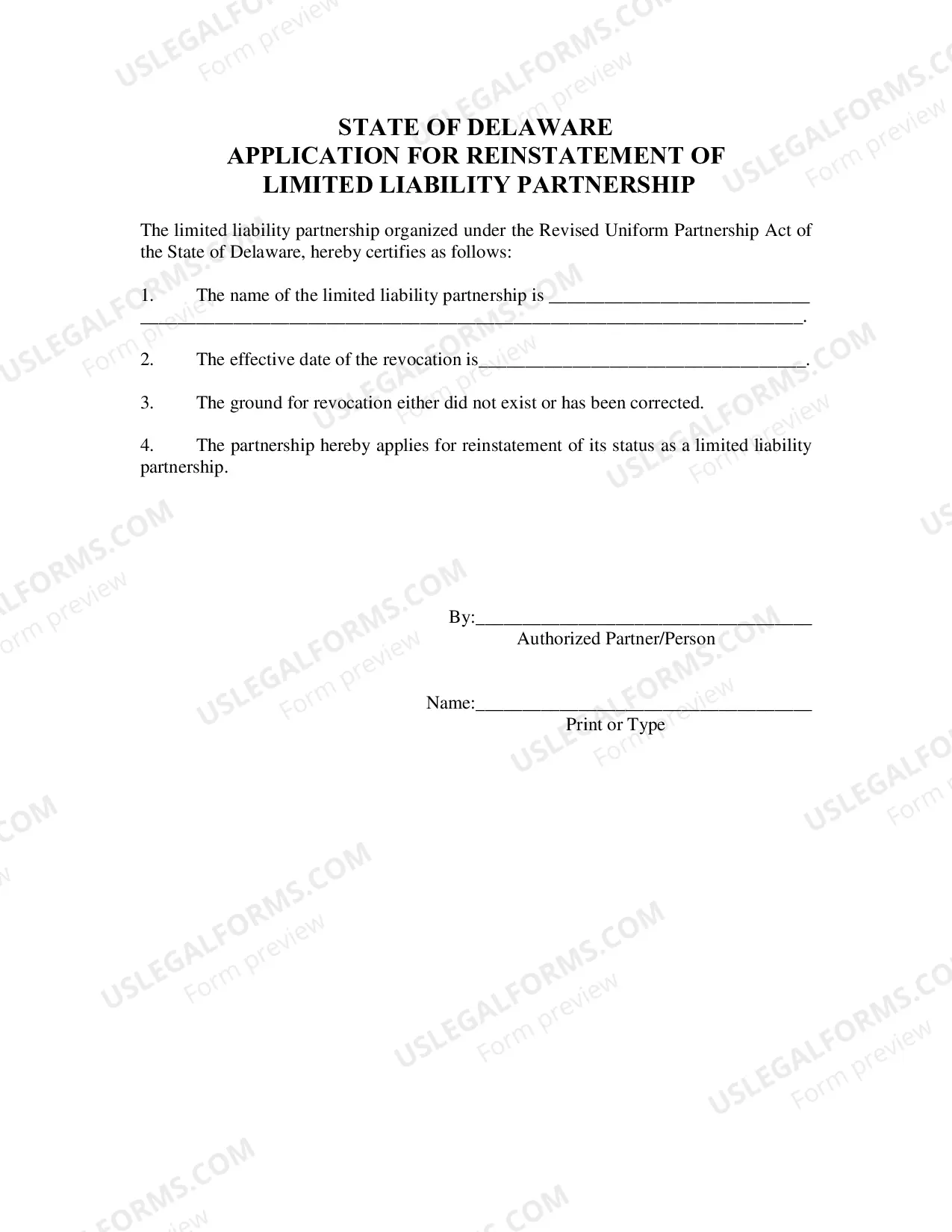 Preview Application For Reinstatement (Limited Liability Partnership)