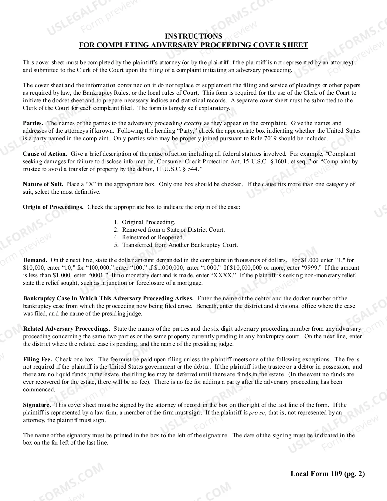 Preview Adversary Proceeding Cover Sheet