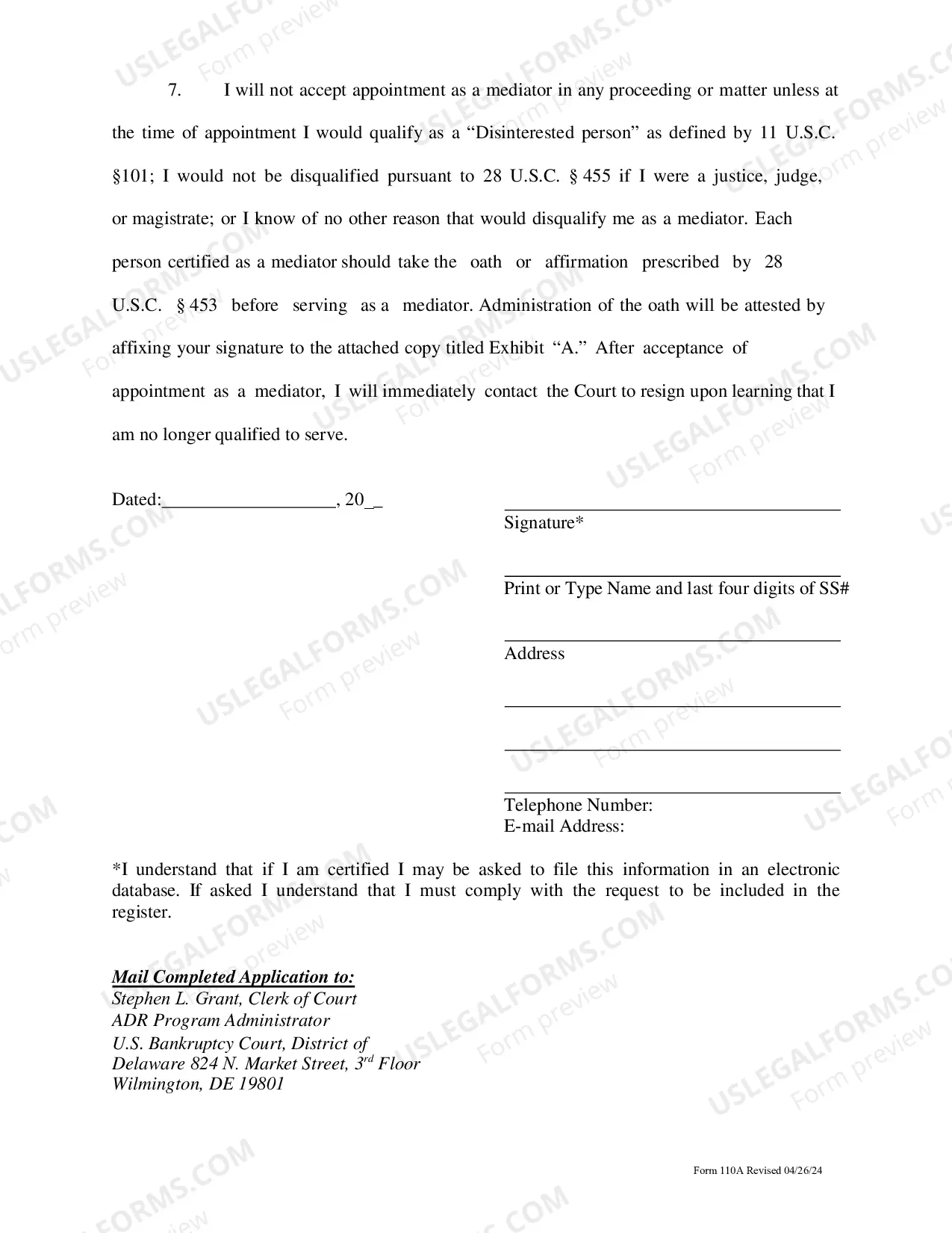 Preview Application for Mediation or Voluntary Arbitration