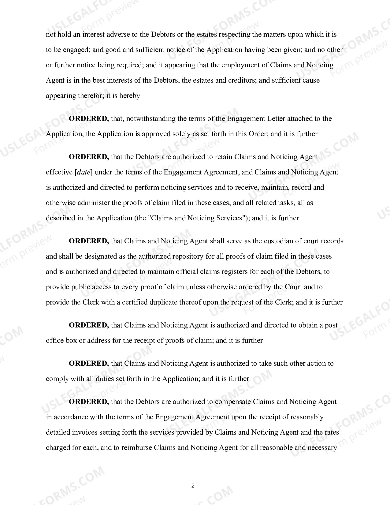 Preview Claims Agent Retention (Order Authorizing Retention And Appointment)