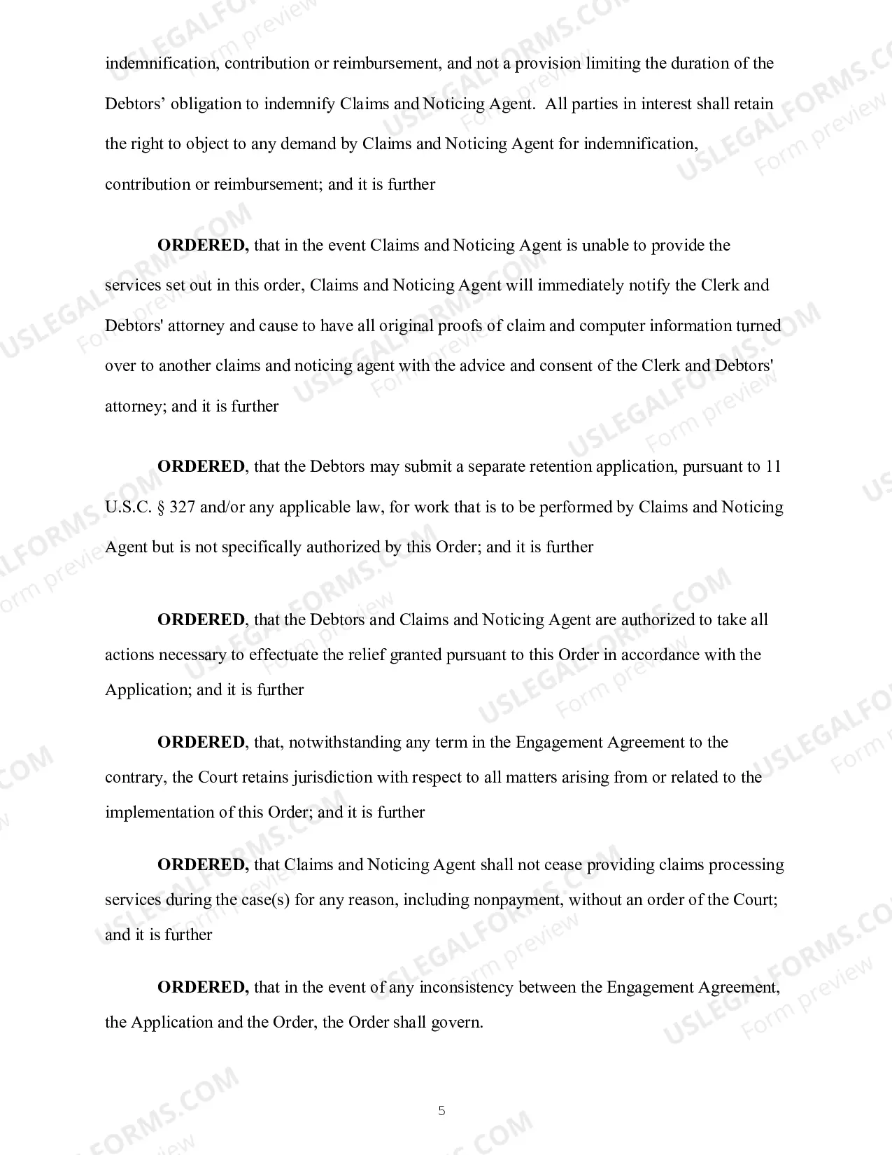 Preview Claims Agent Retention (Order Authorizing Retention And Appointment)