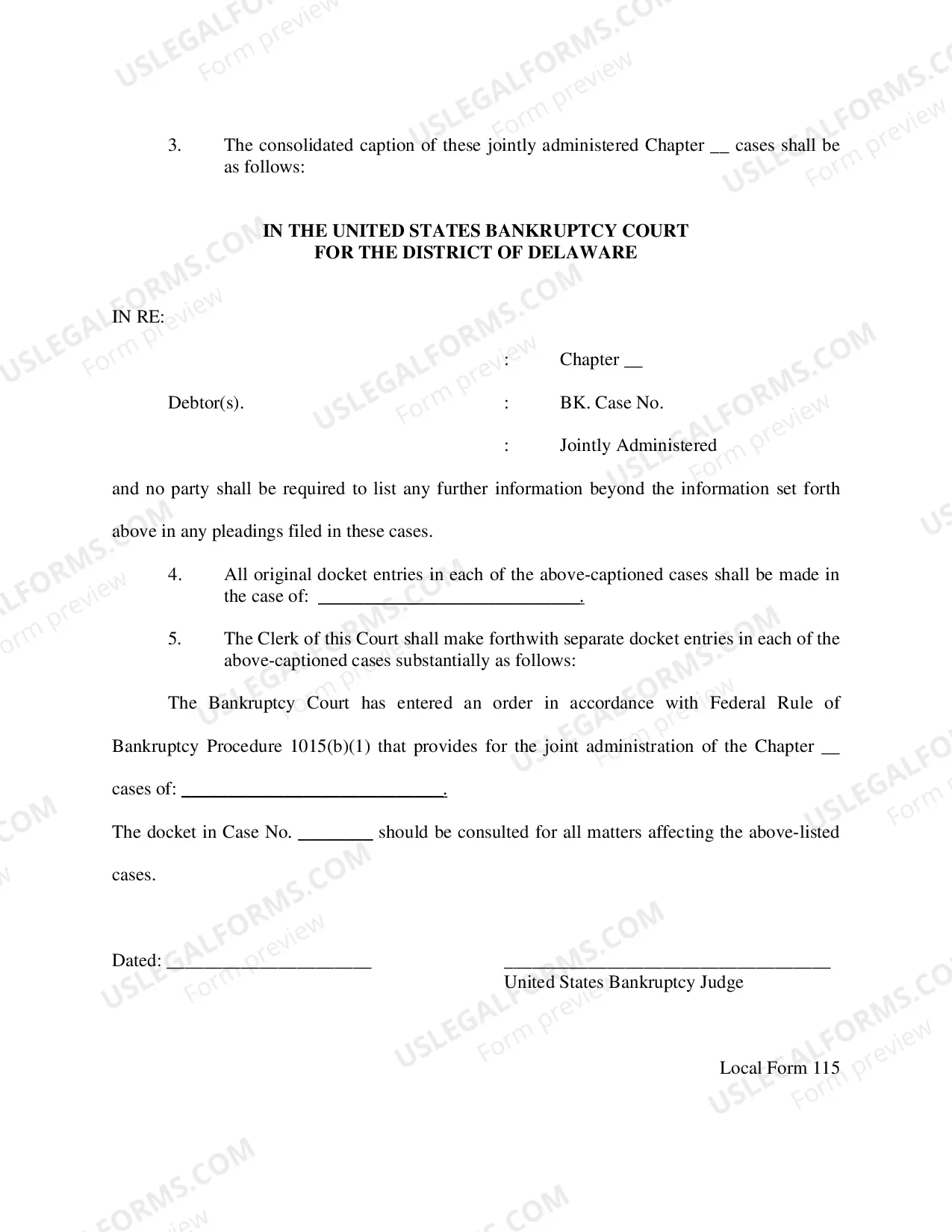 Preview Order Directing Joint Administration of Cases) (For Consumer Cases