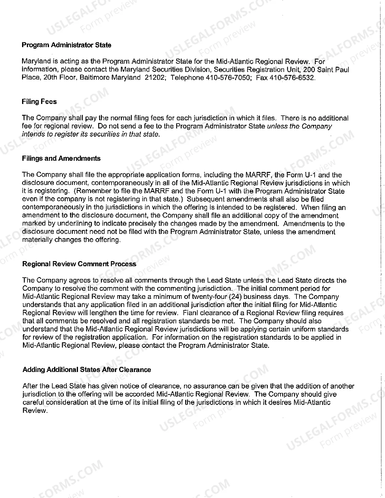 Preview Small Business Securities Offering Application for Mid-Atlantic Regional Review Form (MARRF)