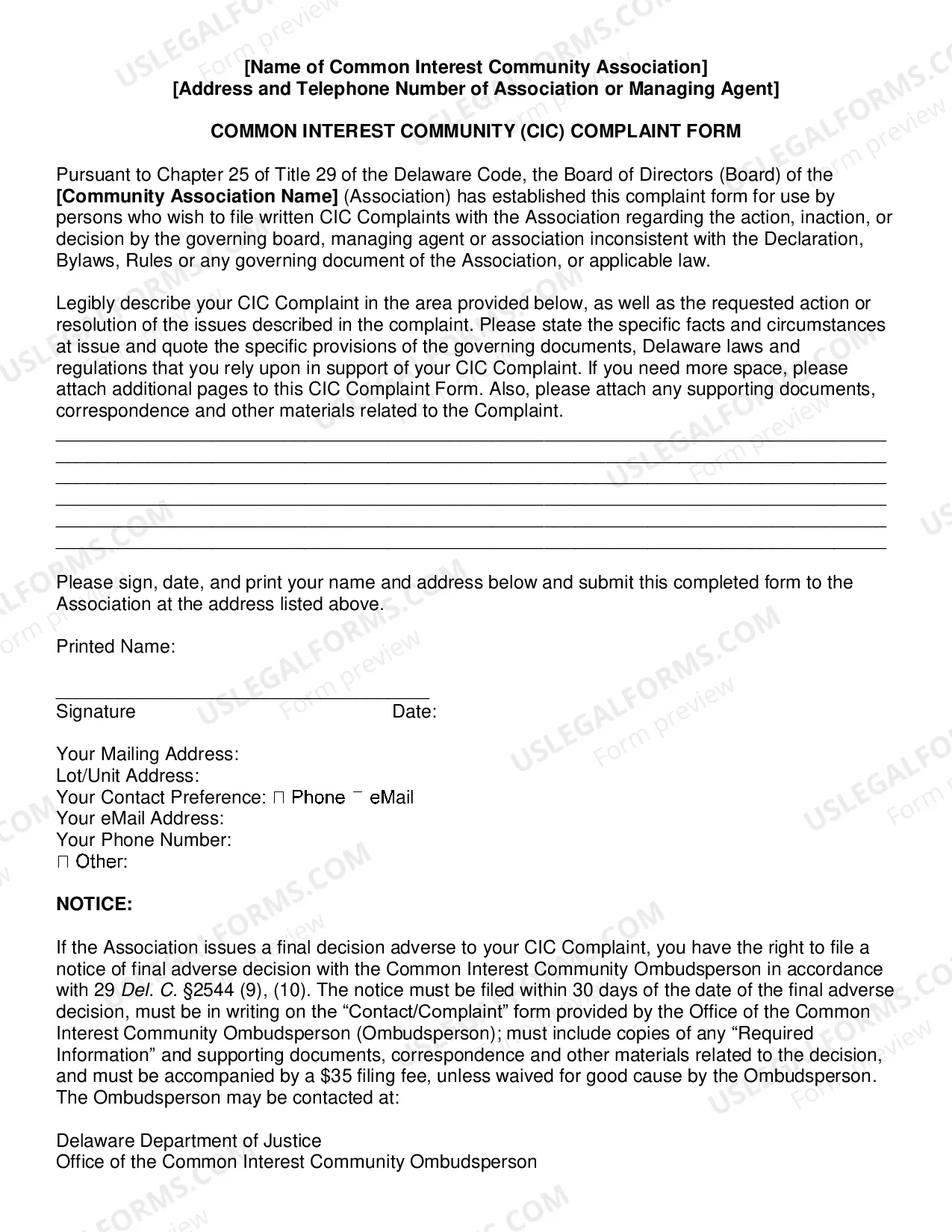 Preview HOA Internal Dispute Resolution Complaint Form and Procedure