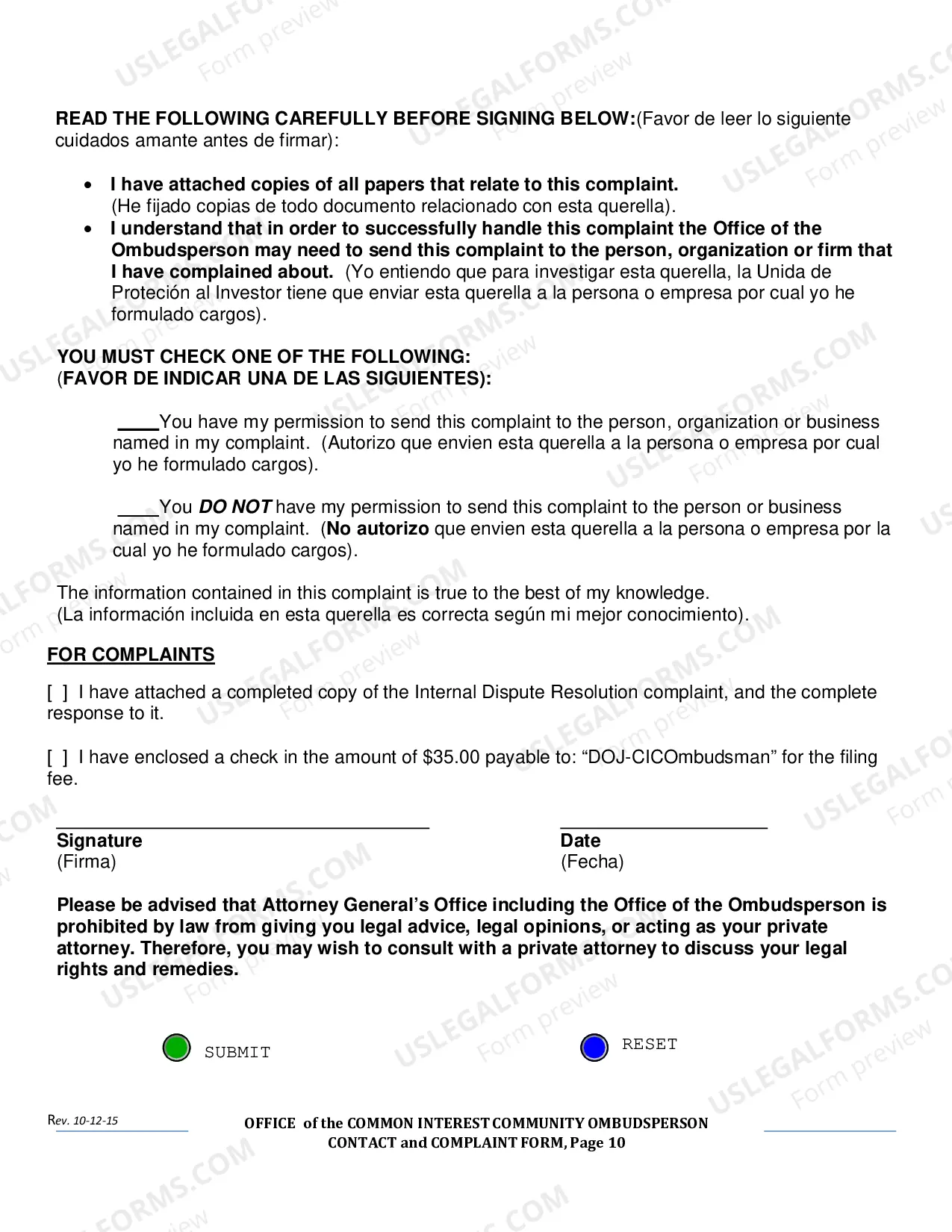 Preview Contact & Complaint Form