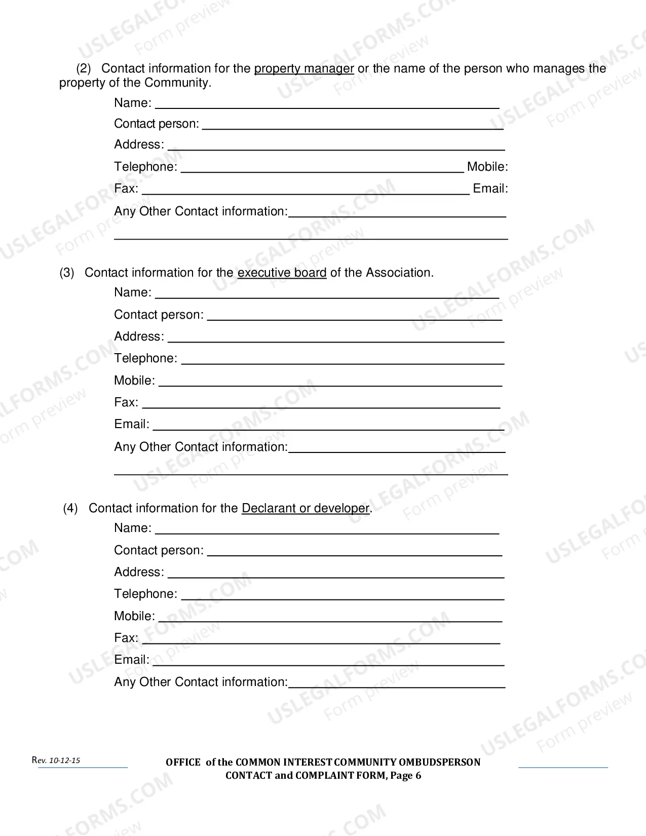 Preview Contact & Complaint Form