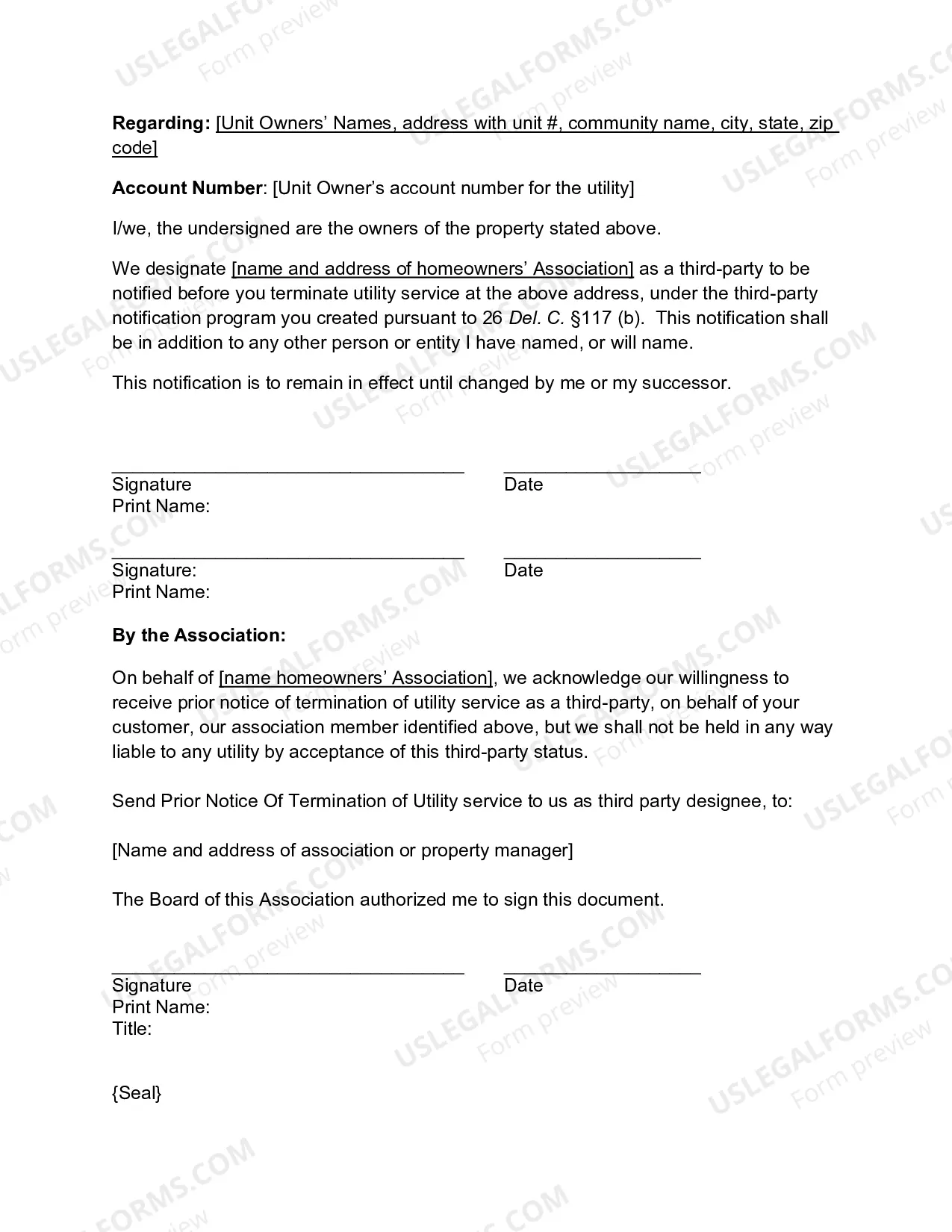 Preview Template Bylaw to Require Unit Owners in Common Interest Communities to Name the Homeowners' Association in Third-Party to Receive Notice of Termination of Service Under HB 177 of 148th General Assembly