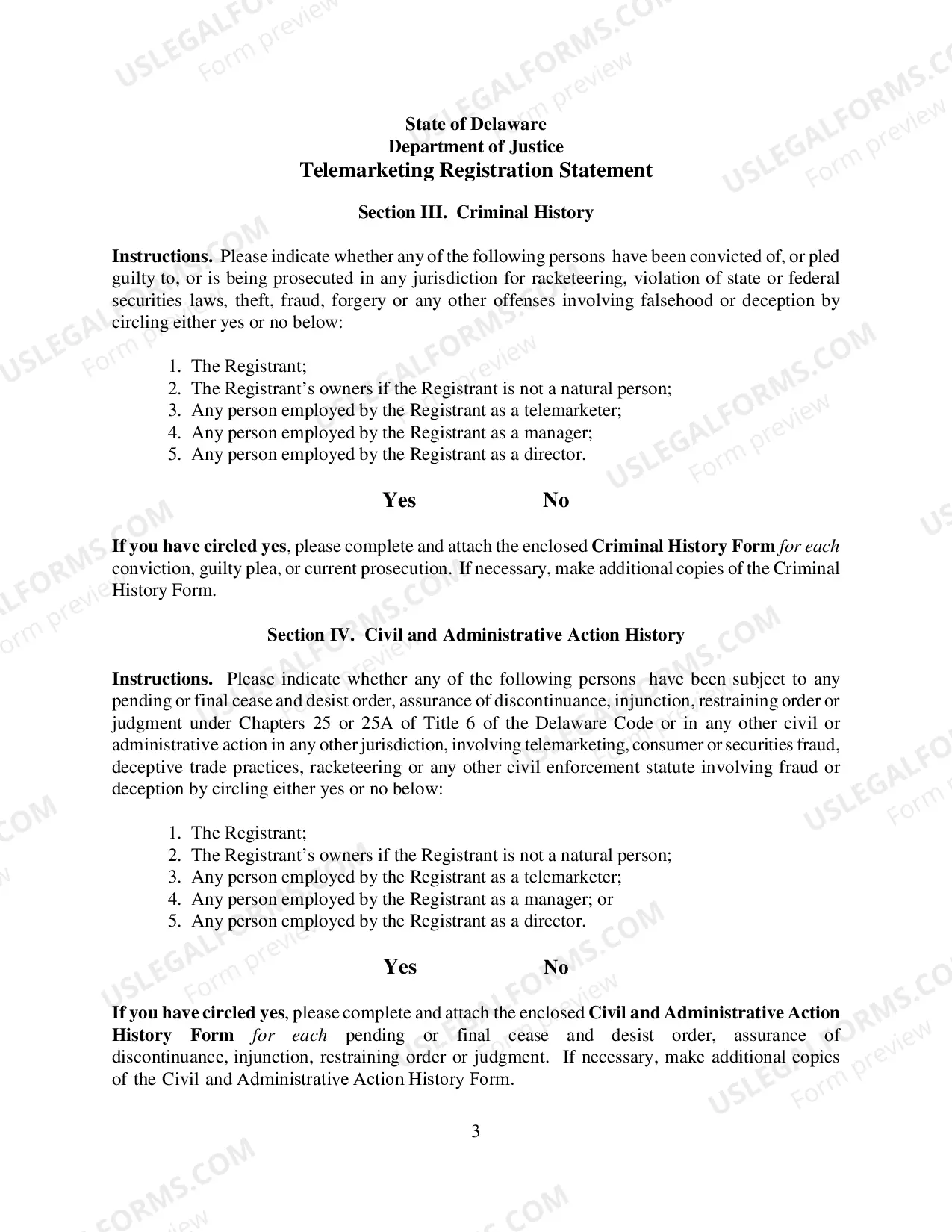 Preview Telemarketing Registration Statement
