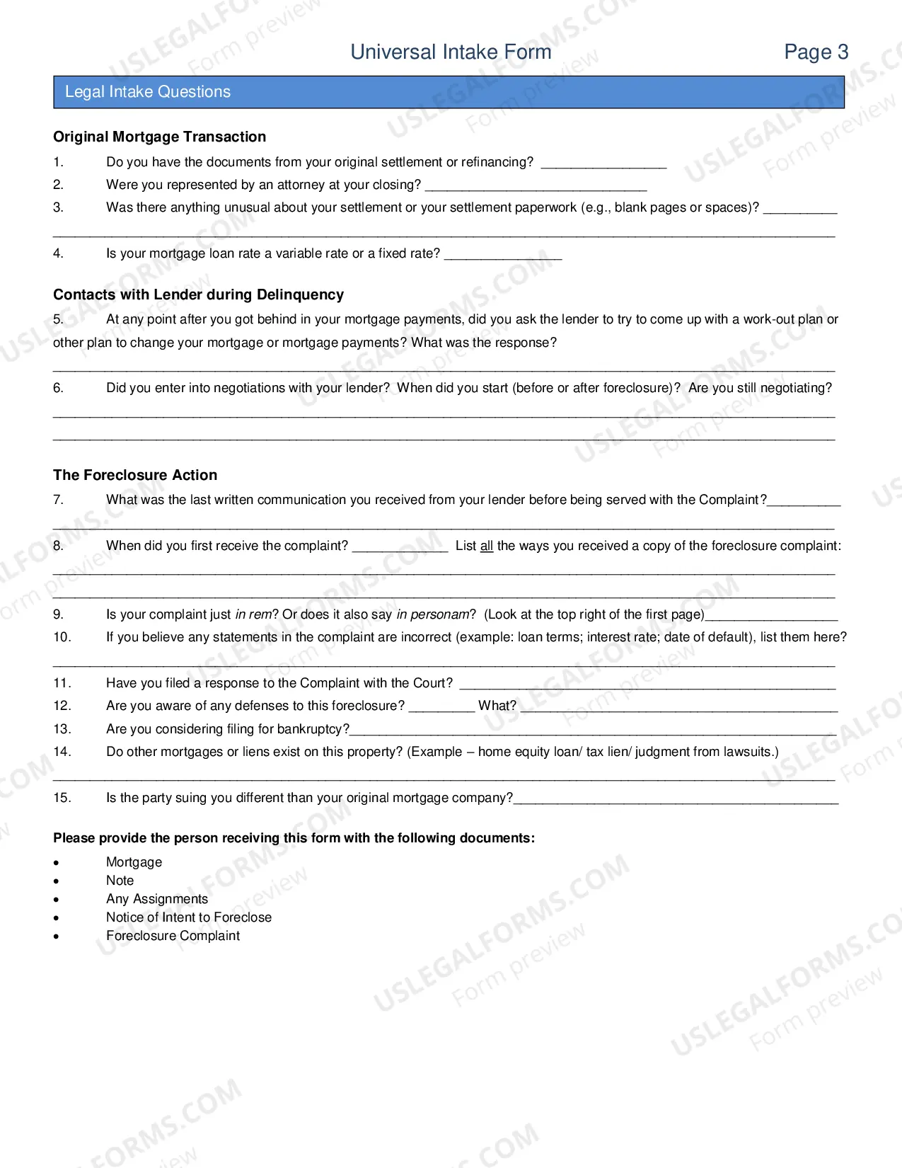 Preview Universal Intake Form