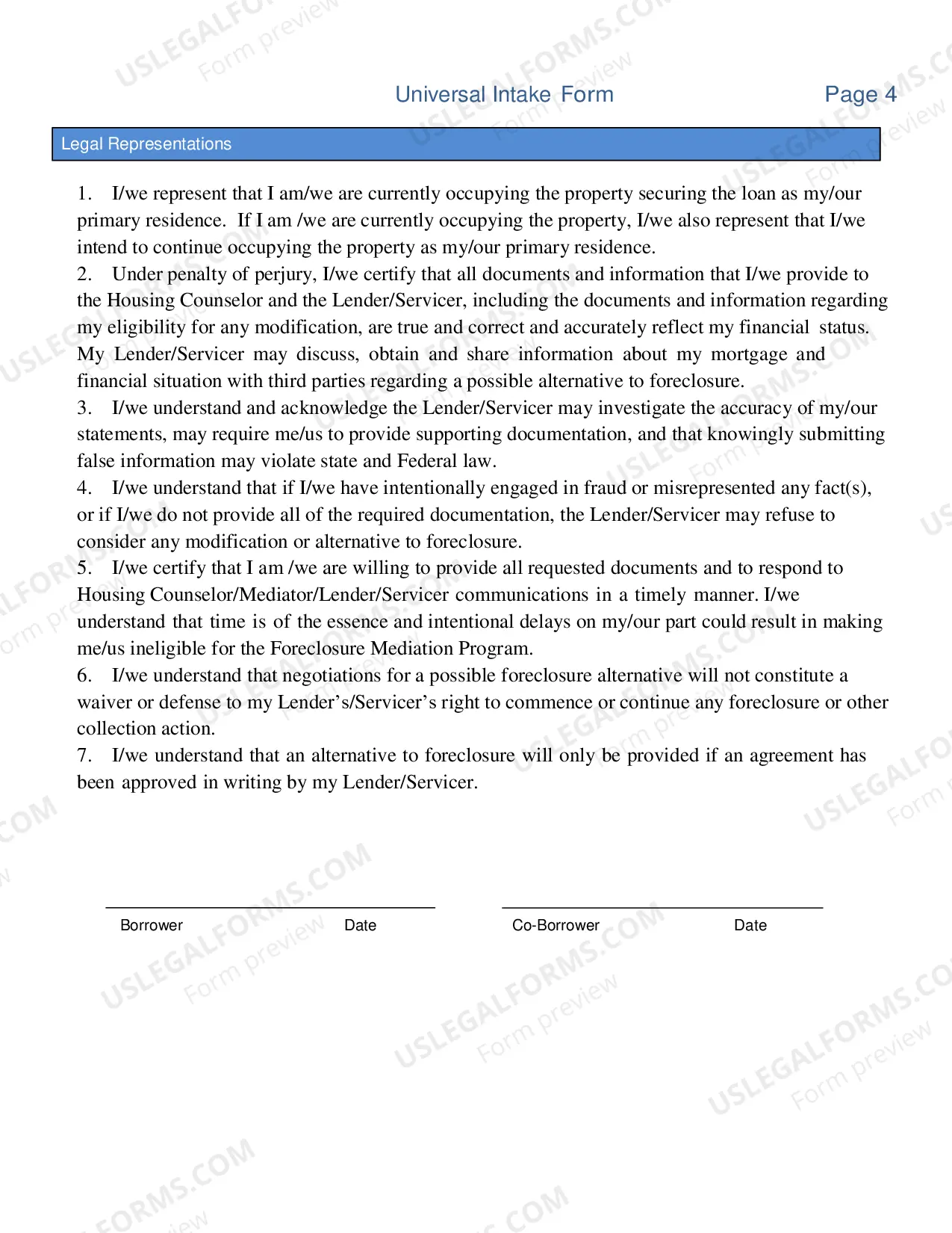 Preview Universal Intake Form