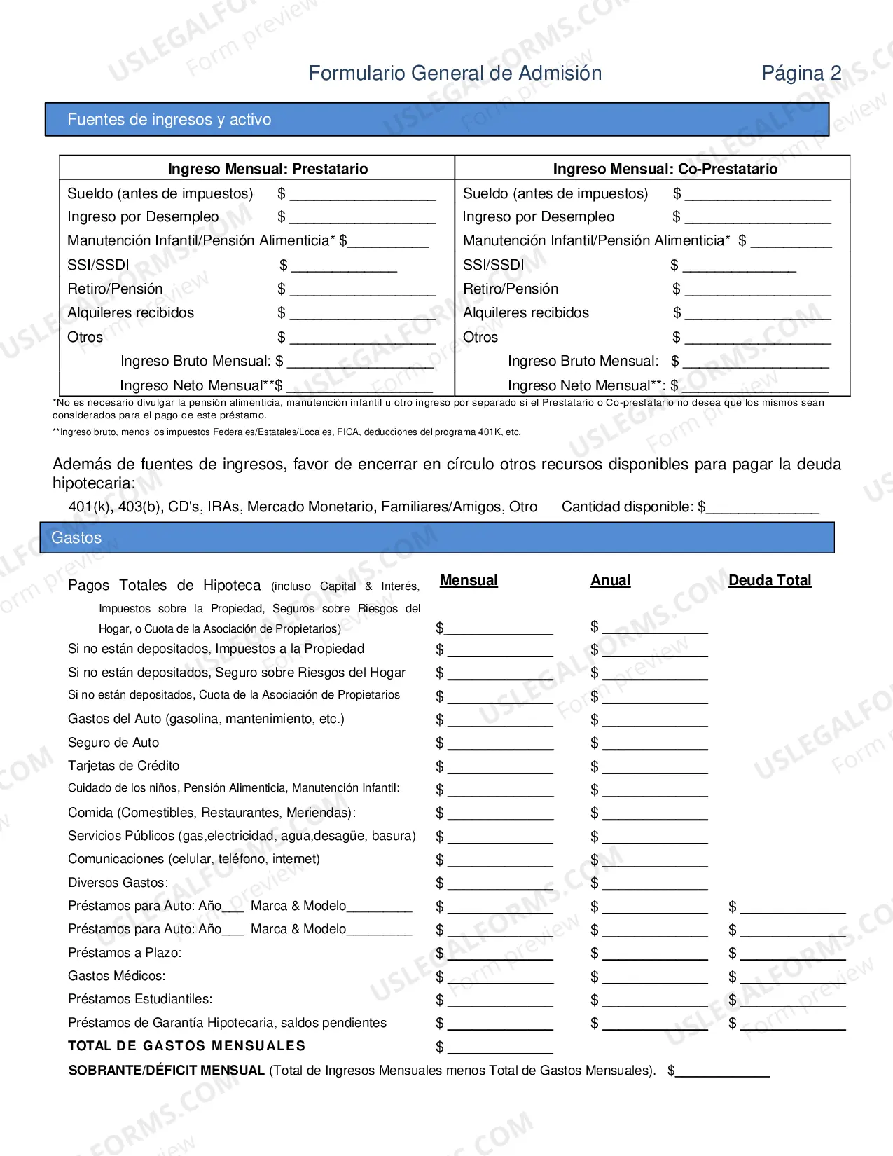 Preview Formulario General de Admission