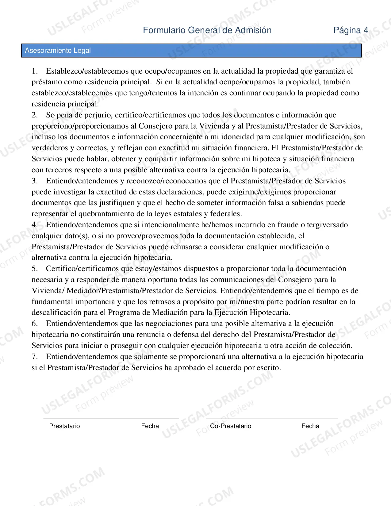 Preview Formulario General de Admission