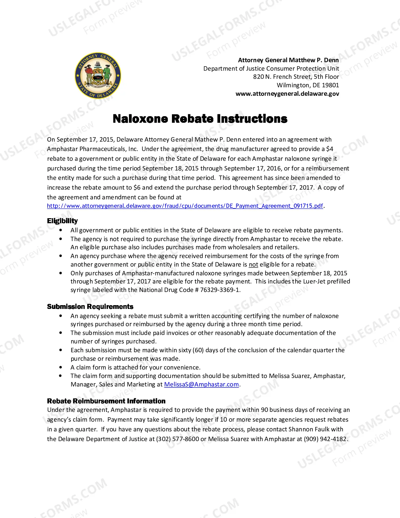 Preview Naloxone Rebate Request Form for Government or Public Entitles In the State of Delaware