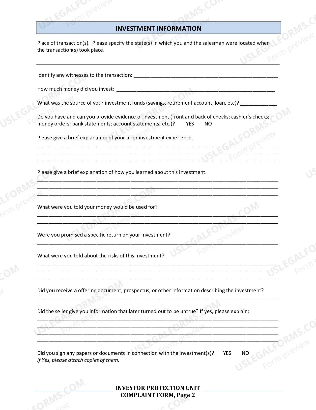Preview Investor Protection Complaint Form
