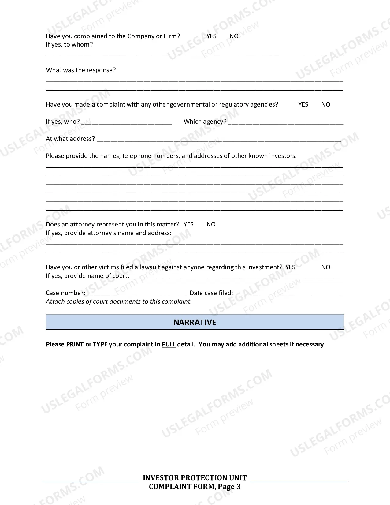 Preview Investor Protection Complaint Form