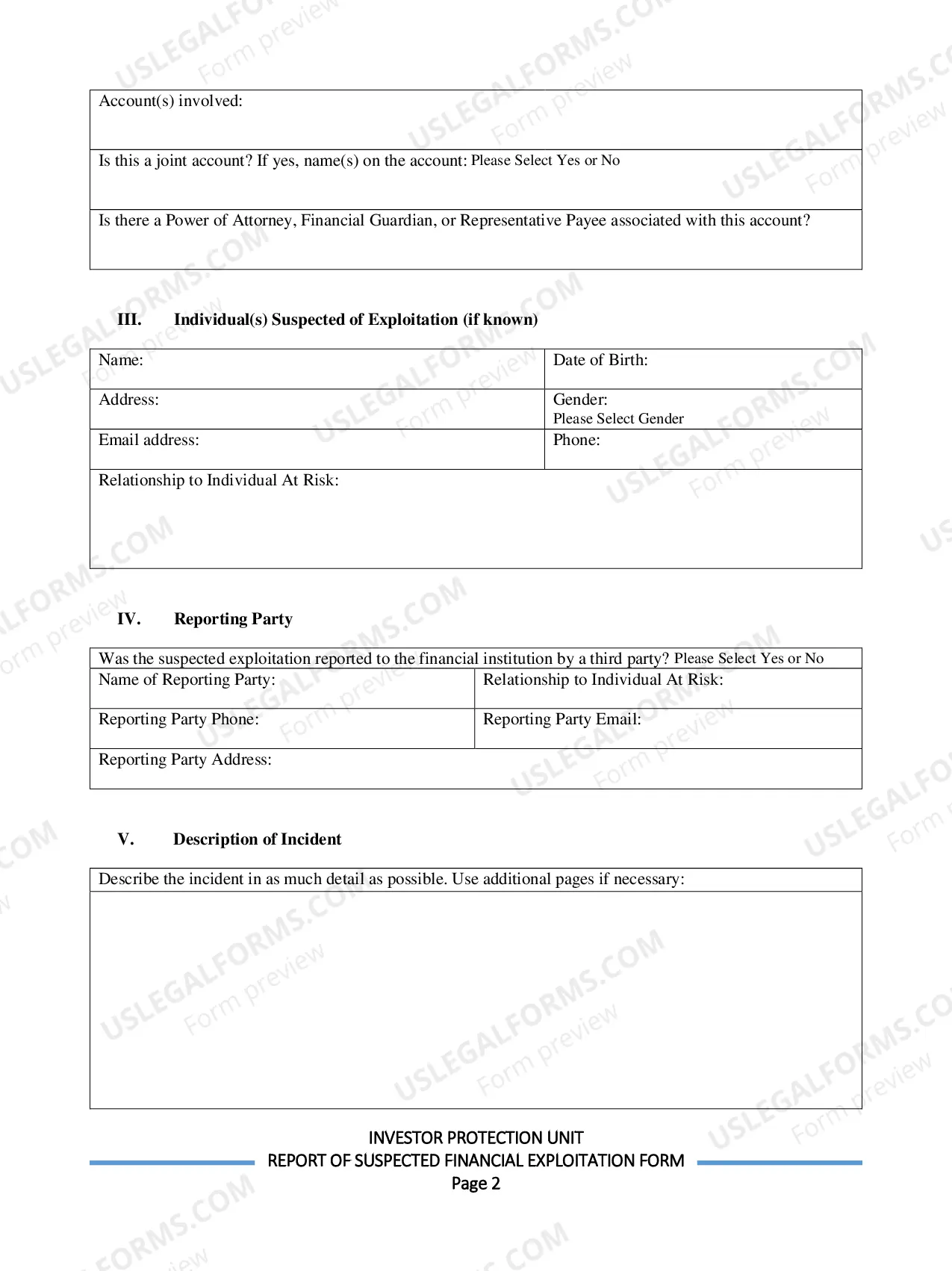 Preview Delaware Investor Protection Unit Report of Suspected Financial Exploitation
