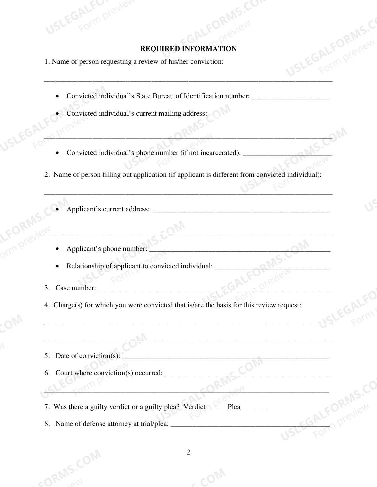 Preview Actual Innocence Program Application Form
