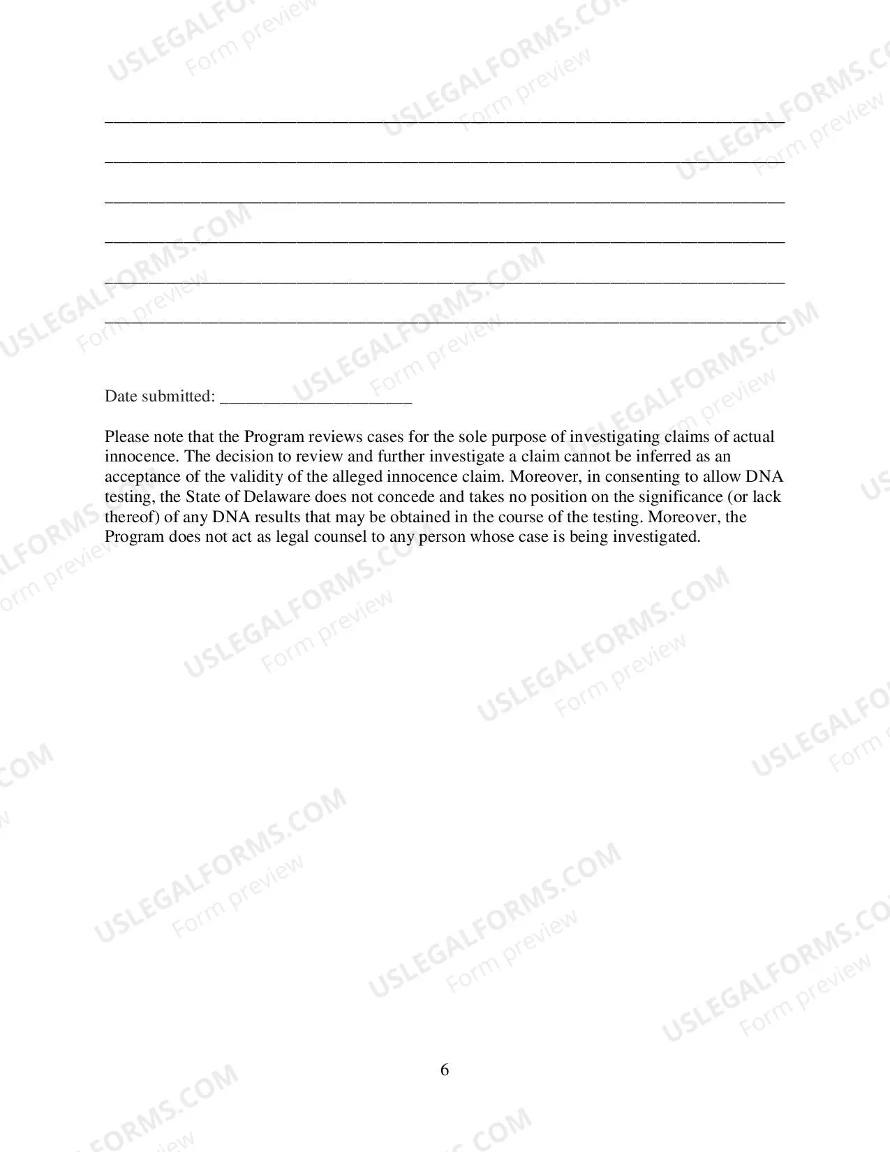 Preview Actual Innocence Program Application Form