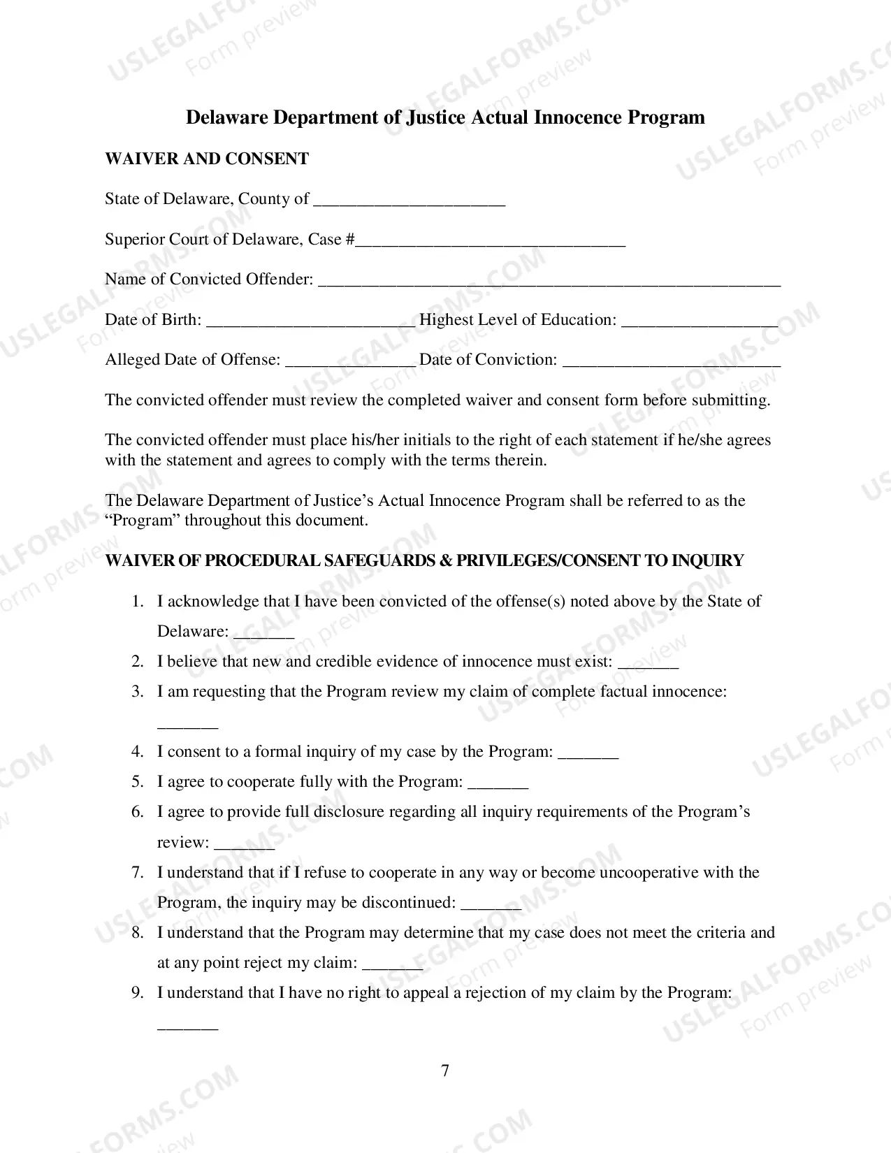 Preview Actual Innocence Program Application Form