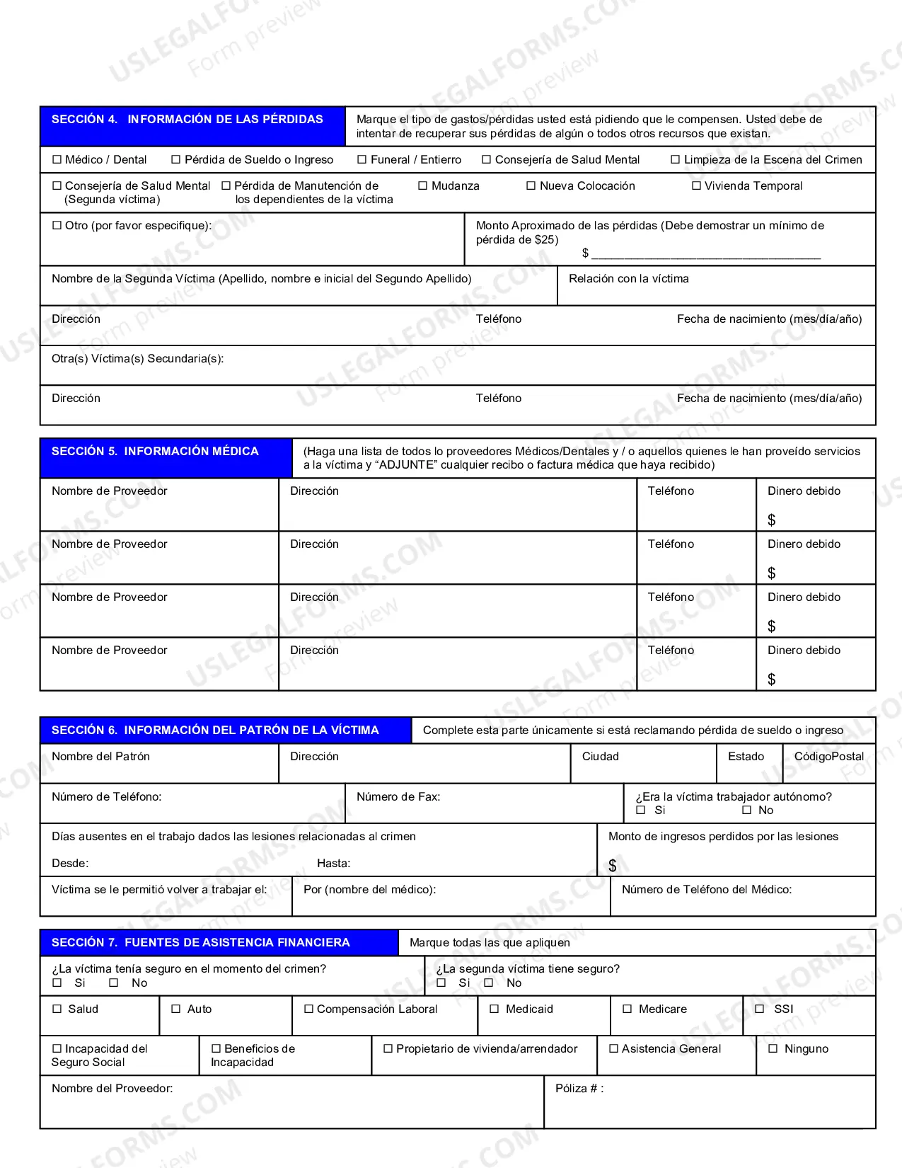 Preview Victim Compensation Application En Espanol