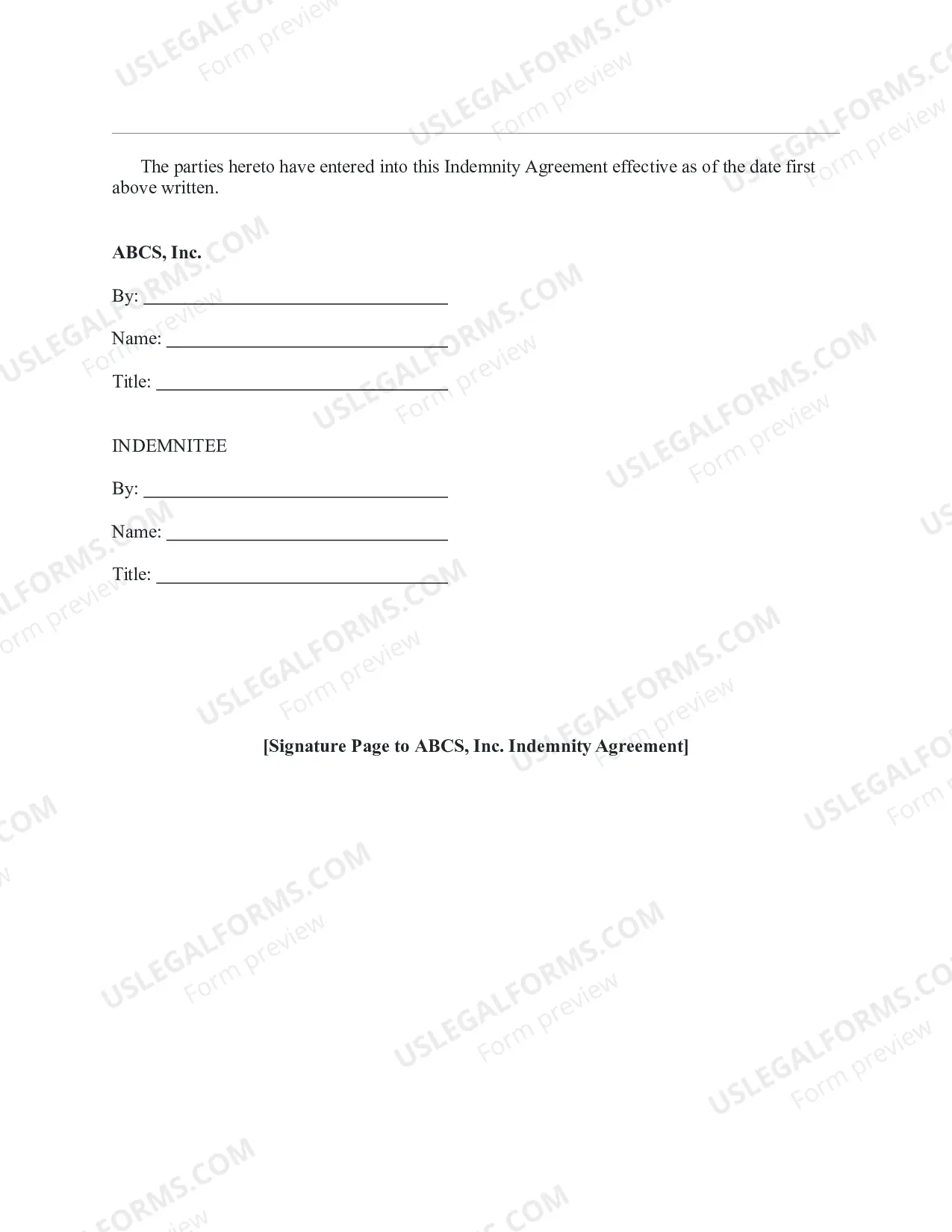 Preview Indemnity Agreement between a Company and director, officer or key employee