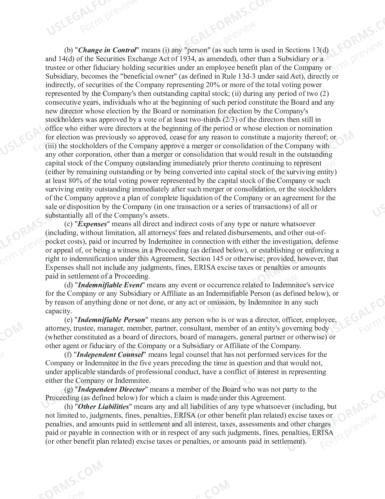 Preview Indemnity Agreement between a Company and director, officer or key employee