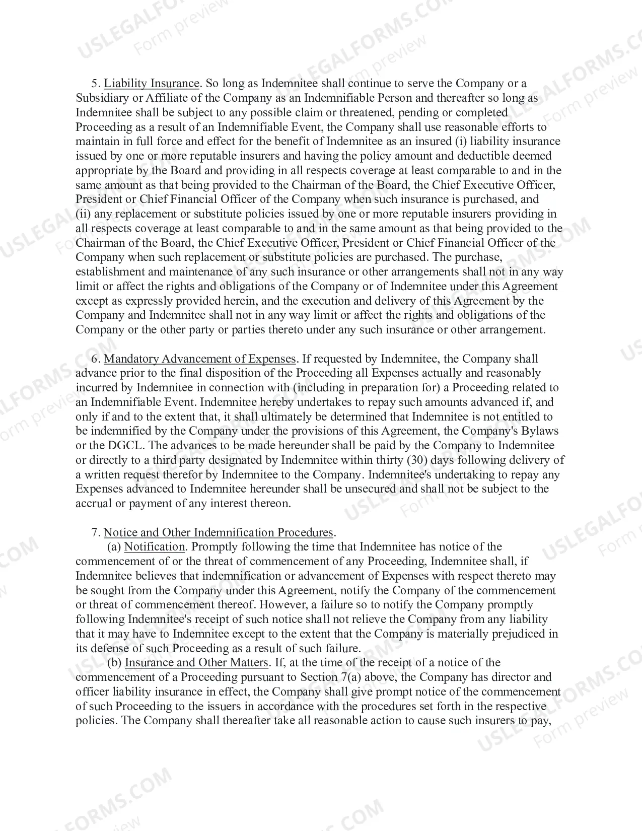 Preview Indemnity Agreement between a Company and director, officer or key employee