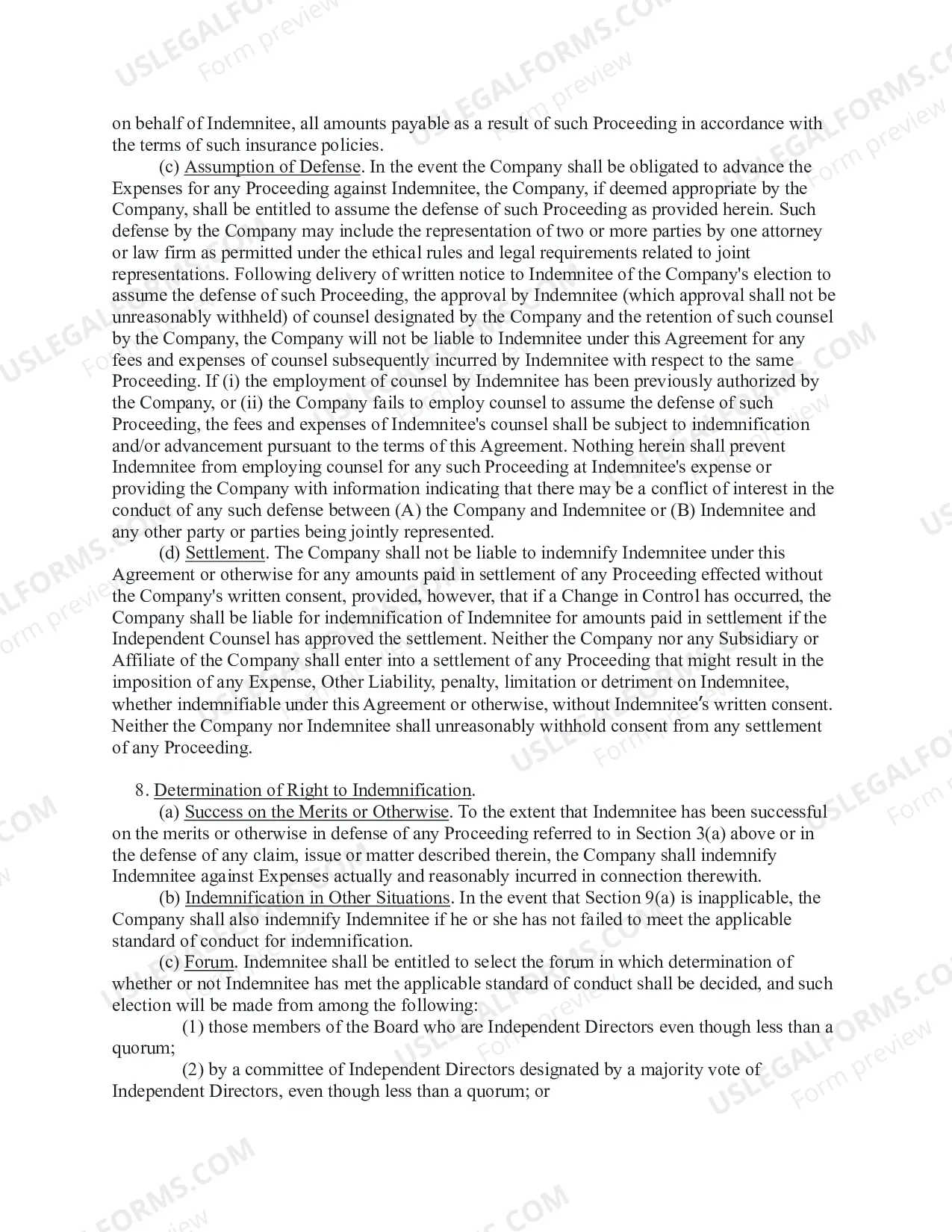 Preview Indemnity Agreement between a Company and director, officer or key employee