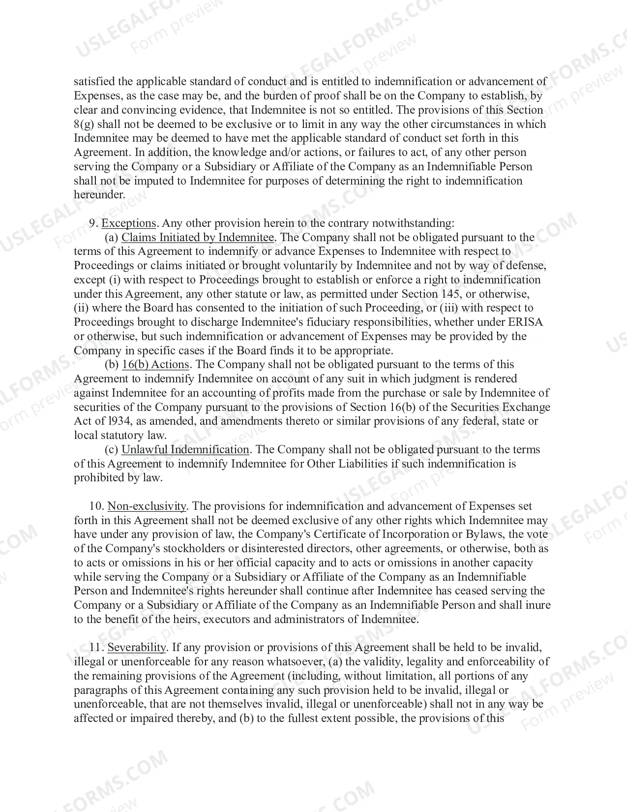 Preview Indemnity Agreement between a Company and director, officer or key employee