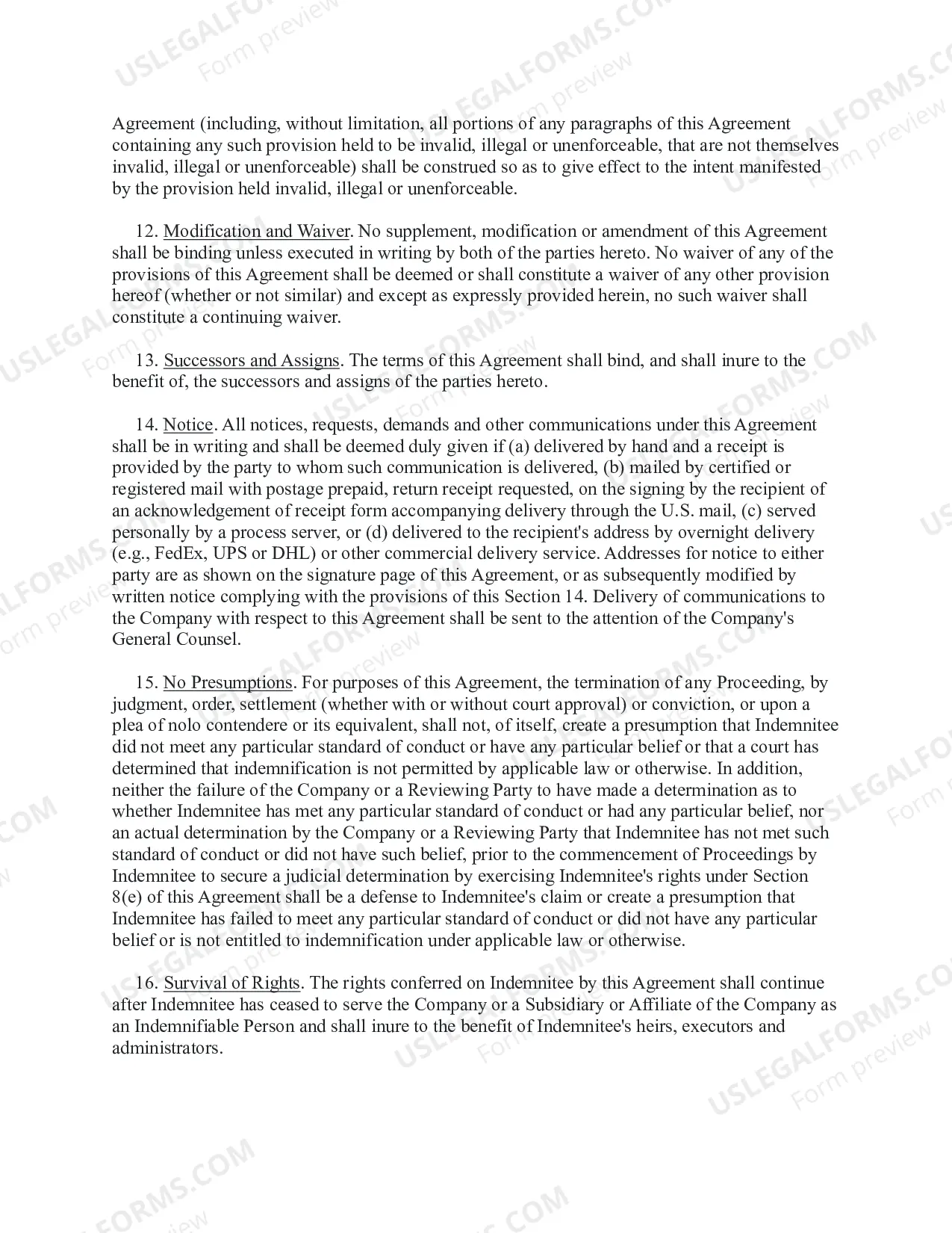 Preview Indemnity Agreement between a Company and director, officer or key employee