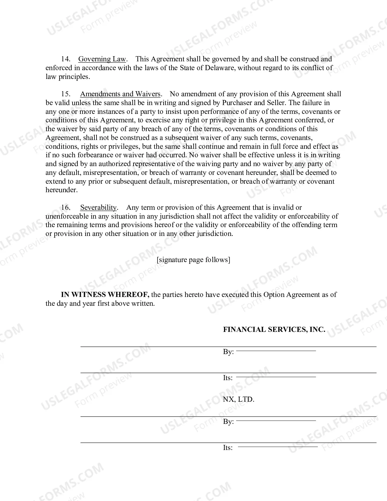 Preview Option Agreement