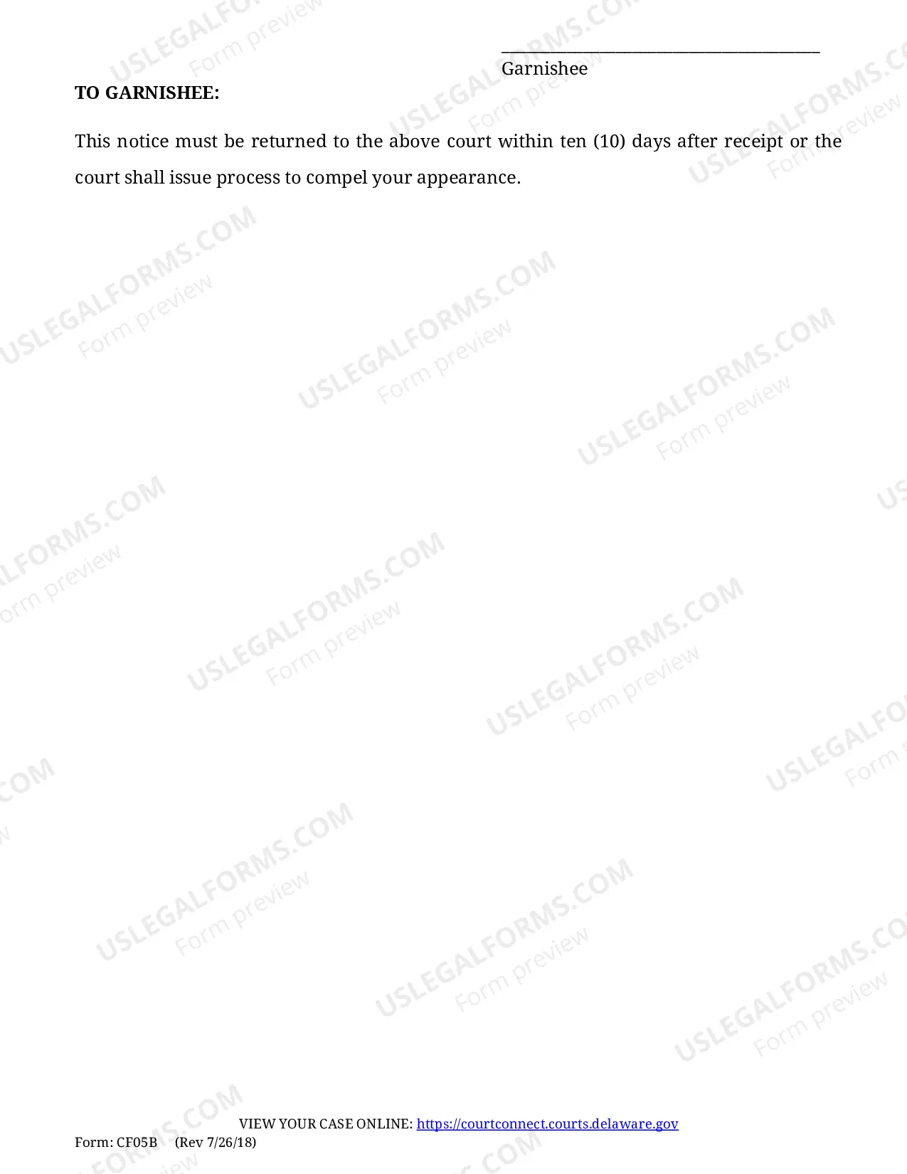 Preview Garnishee's Notice of Service