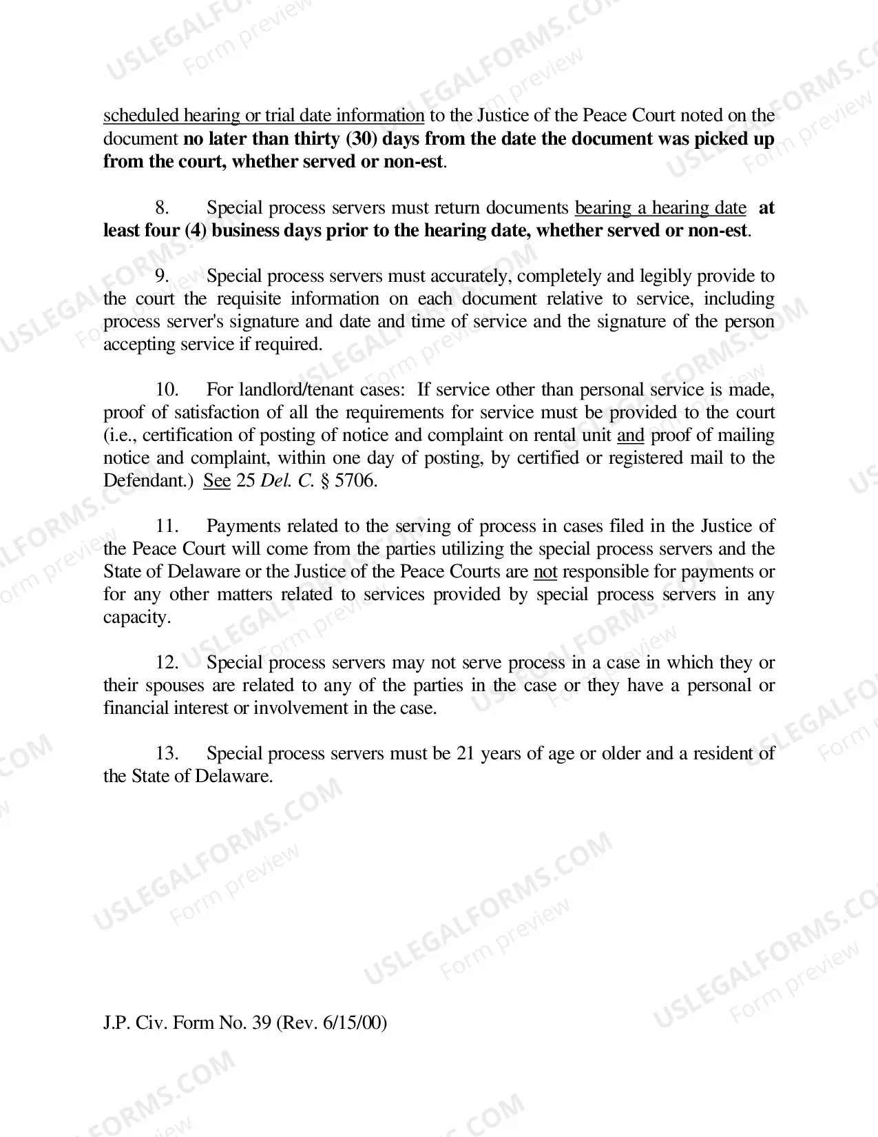 Preview Information on use of special process servers