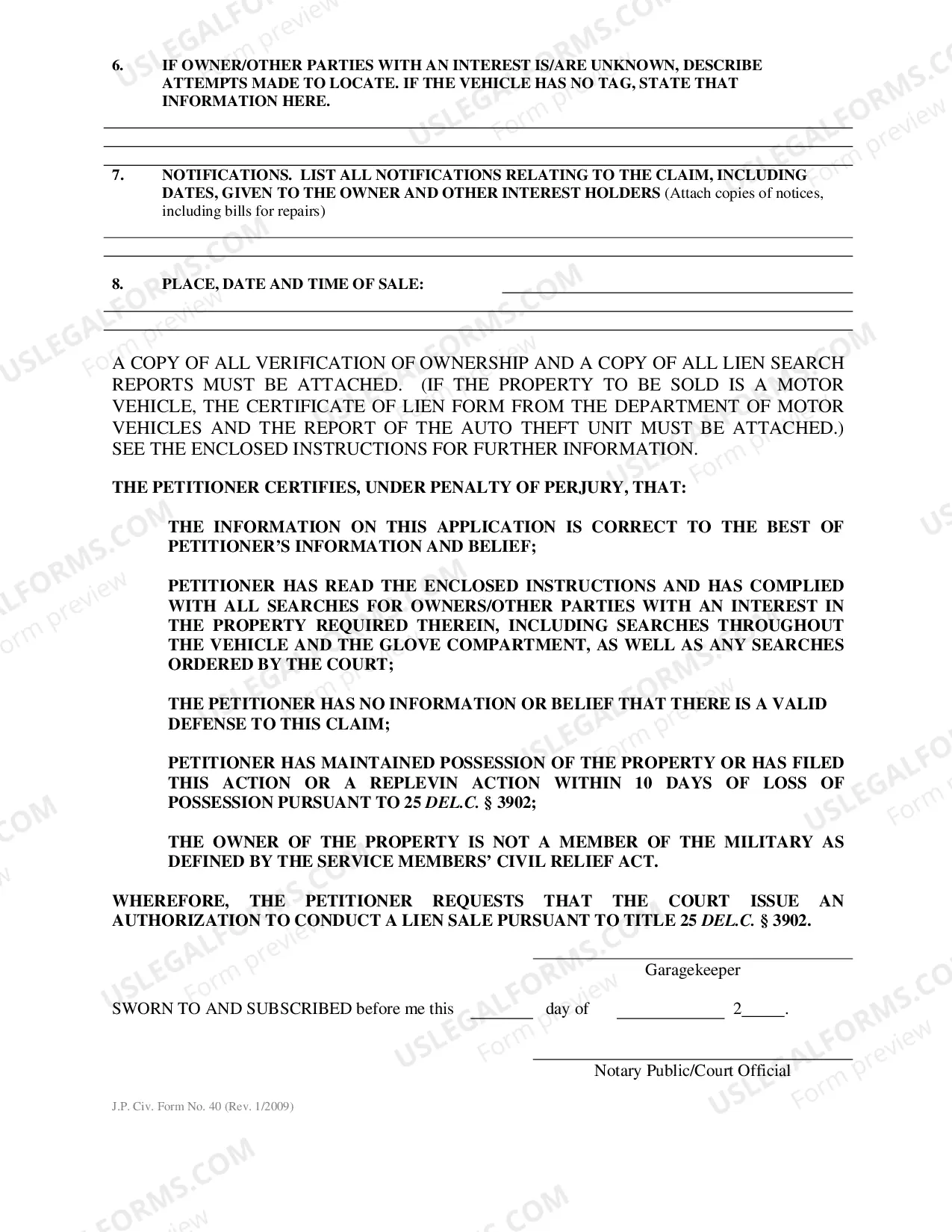 Preview APPLICATION TO CONDUCT A LIEN SALE