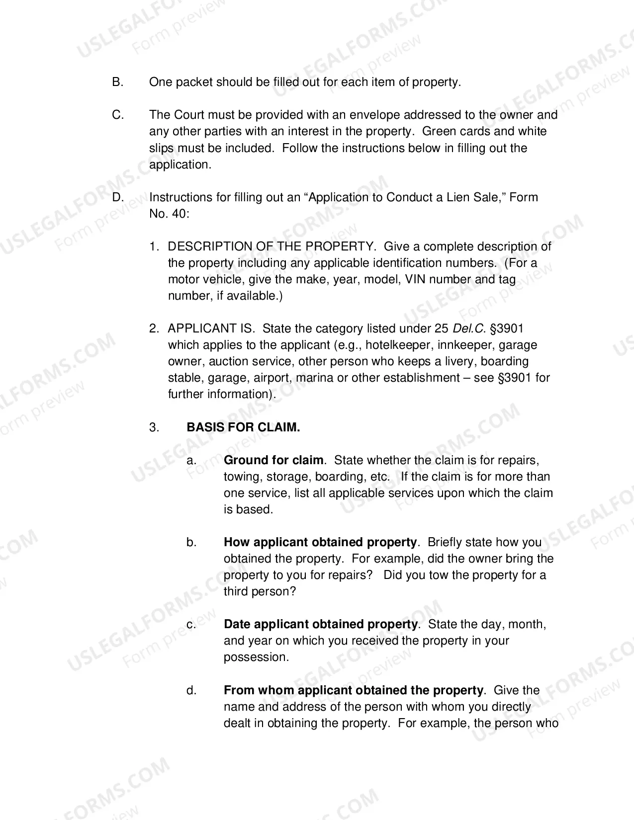 Preview INSTRUCTIONS FOR FILING A GARAGEKEEPER'S LIEN