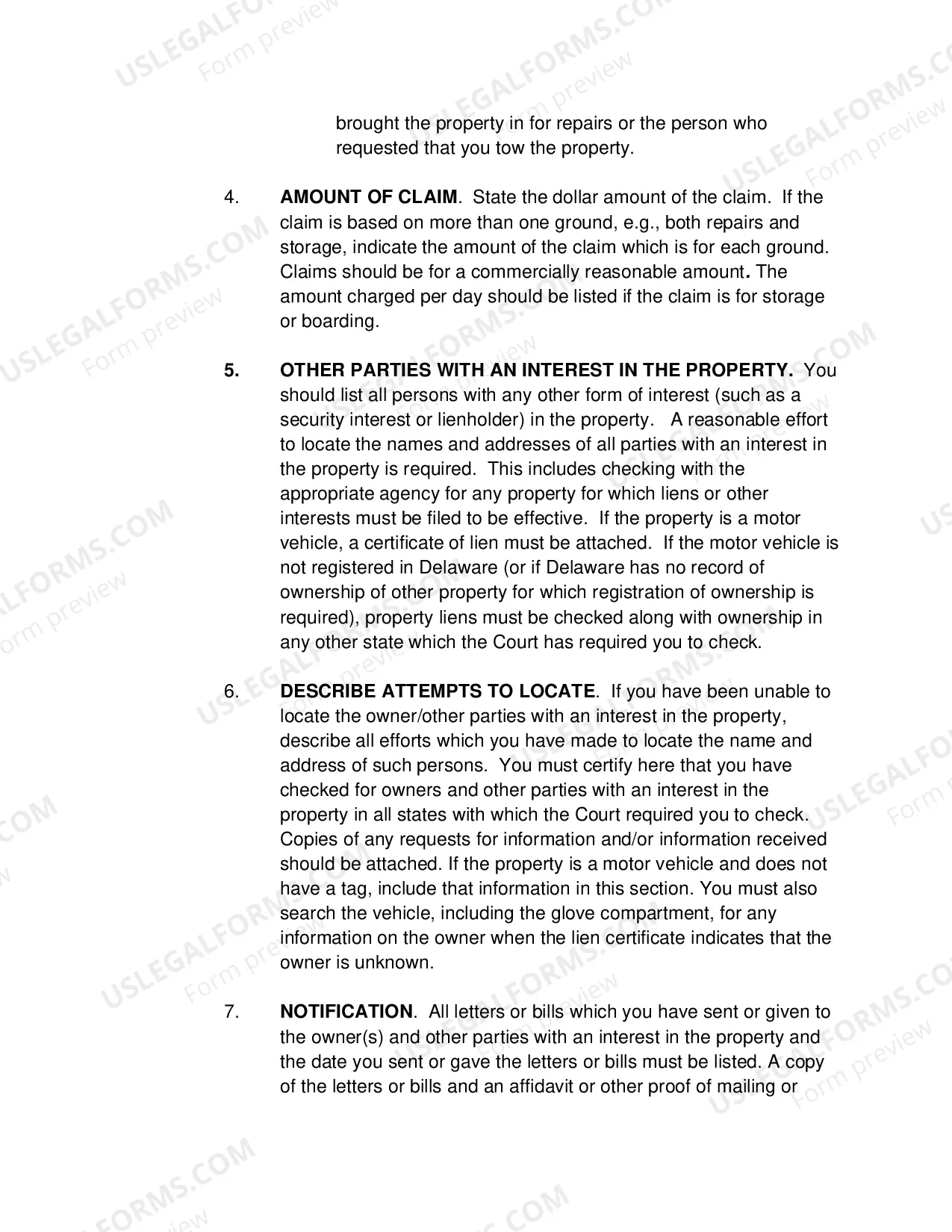 Preview INSTRUCTIONS FOR FILING A GARAGEKEEPER'S LIEN