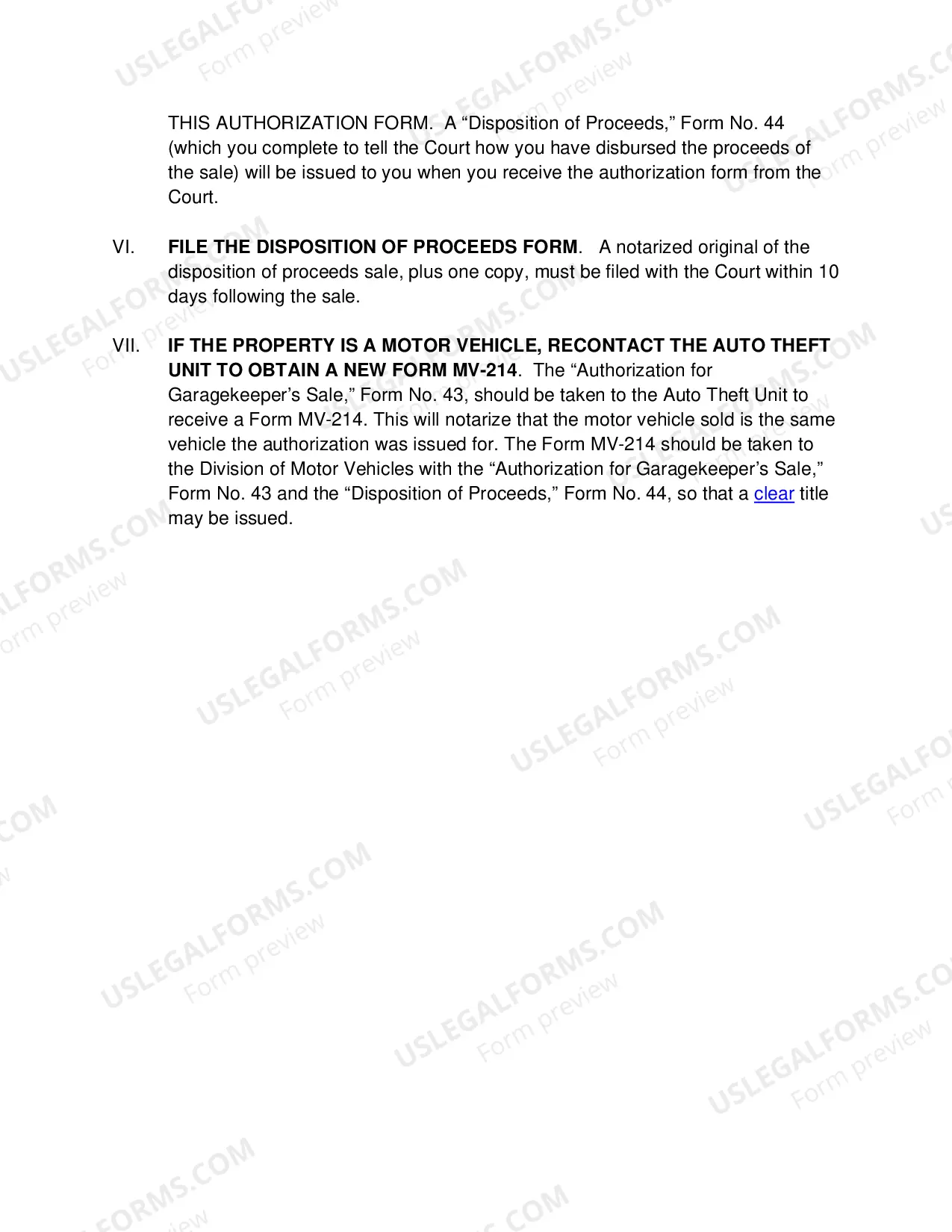 Preview INSTRUCTIONS FOR FILING A GARAGEKEEPER'S LIEN