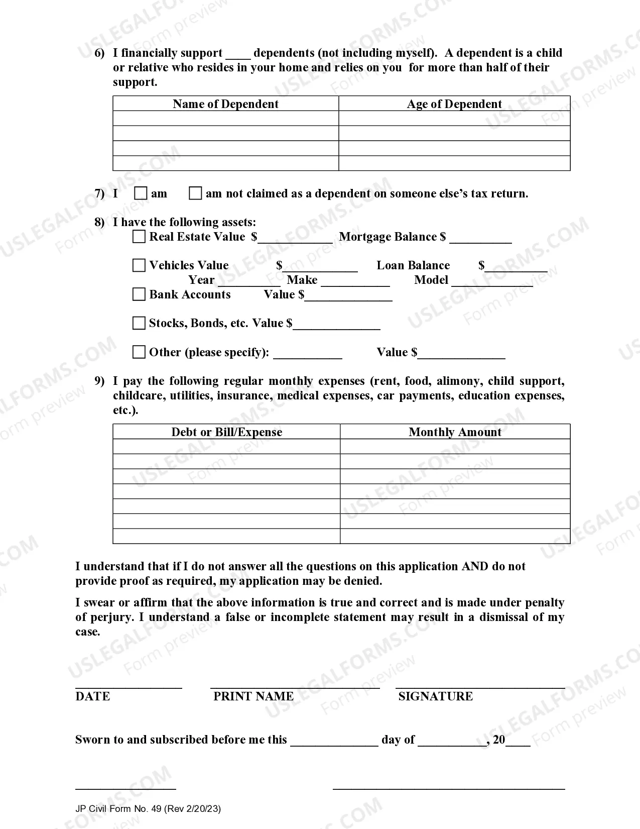 Preview Application and affidavit to proceed in forma pauperis