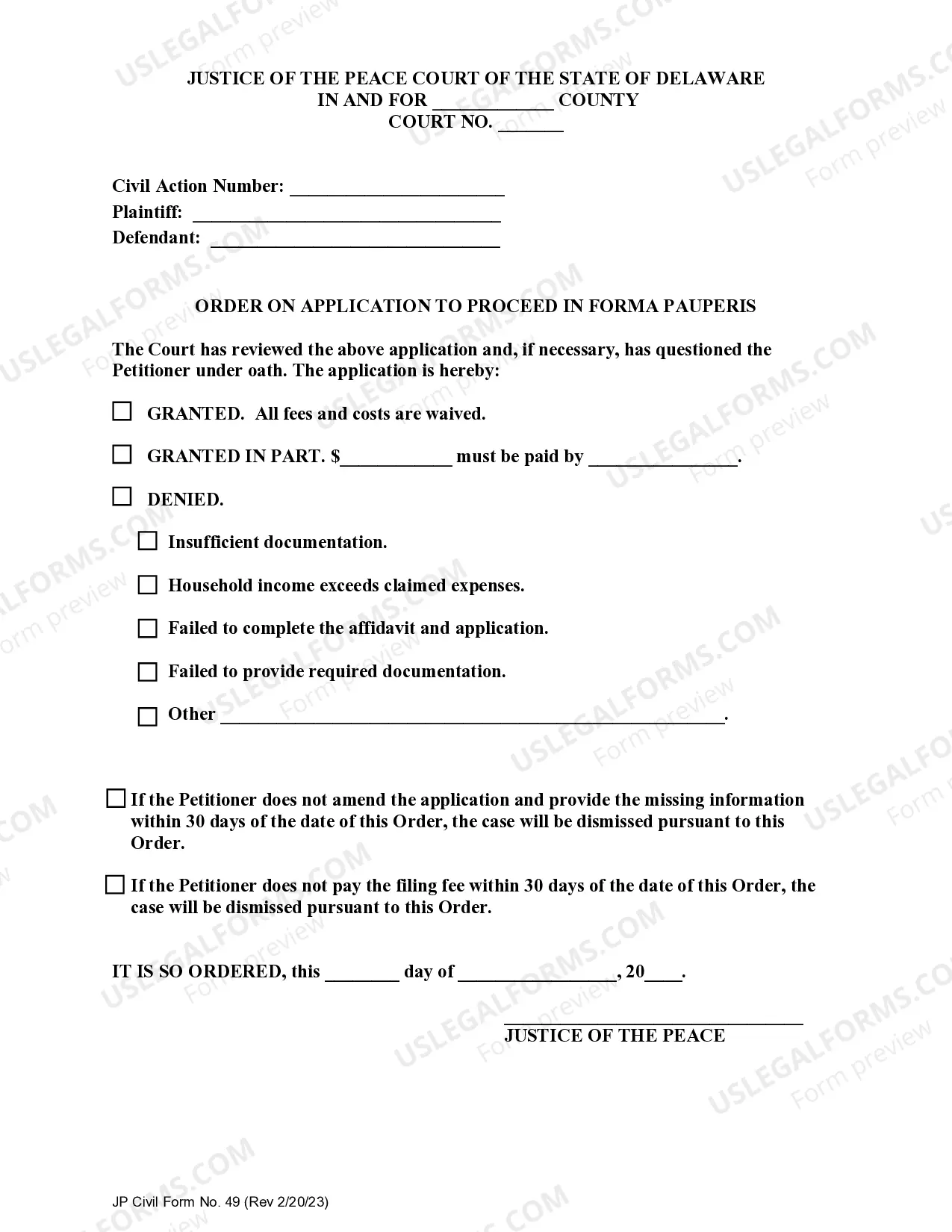 Preview Application and affidavit to proceed in forma pauperis