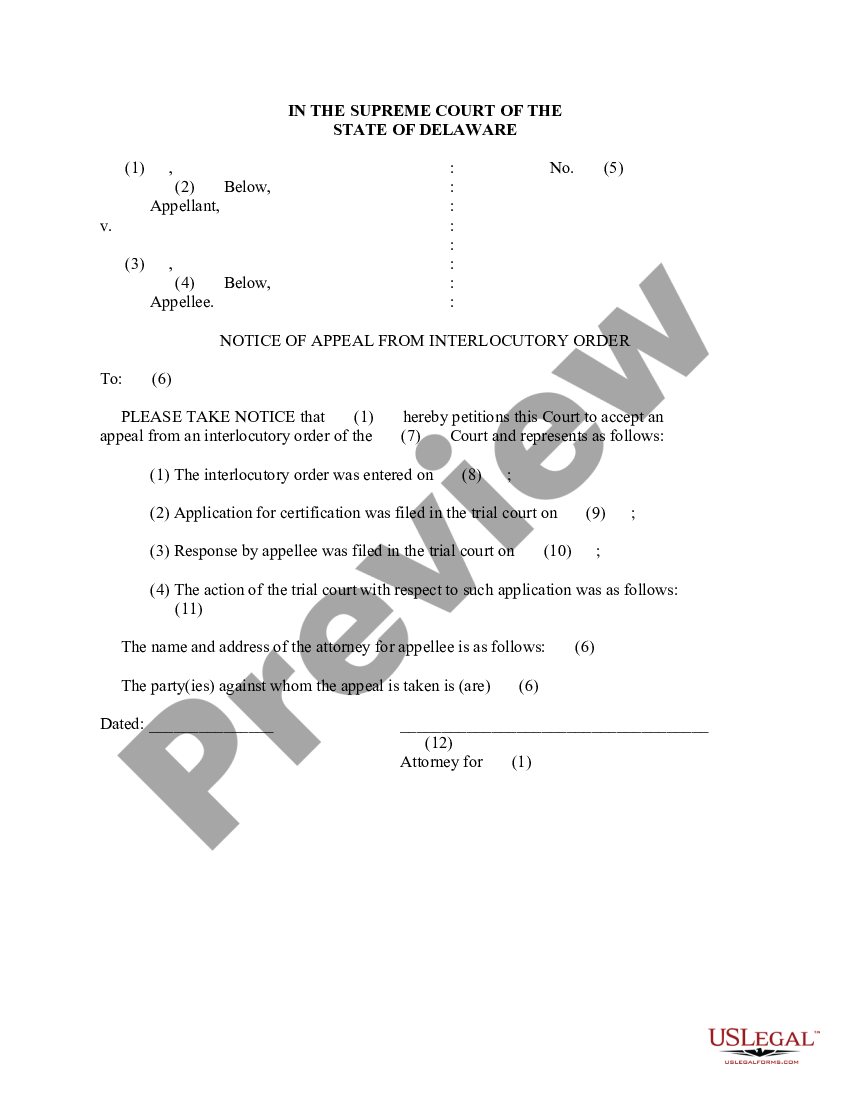 Delaware Notice Of Appeal From Interlocutory Order Us Legal Forms