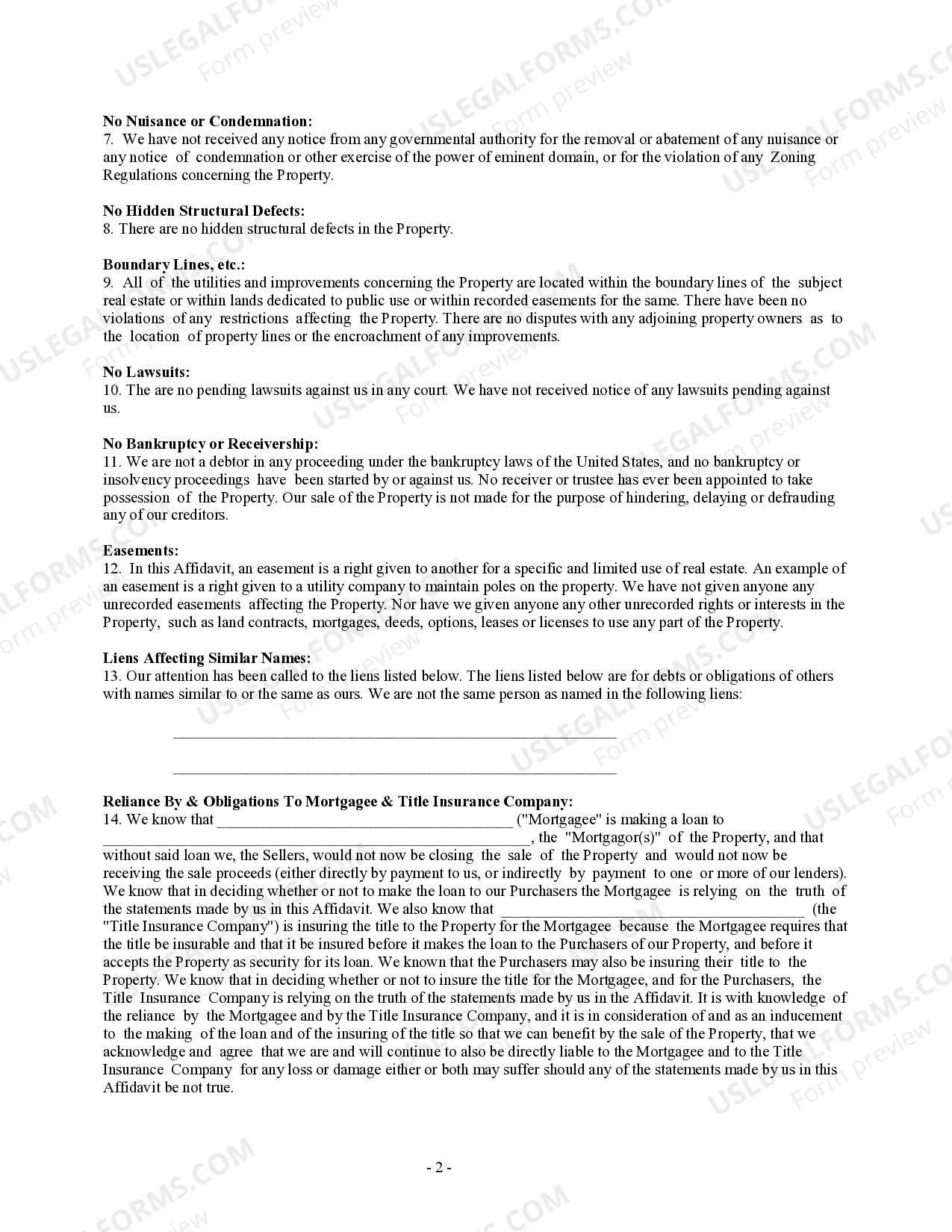 Preview Owner's or Seller's Affidavit of No Liens