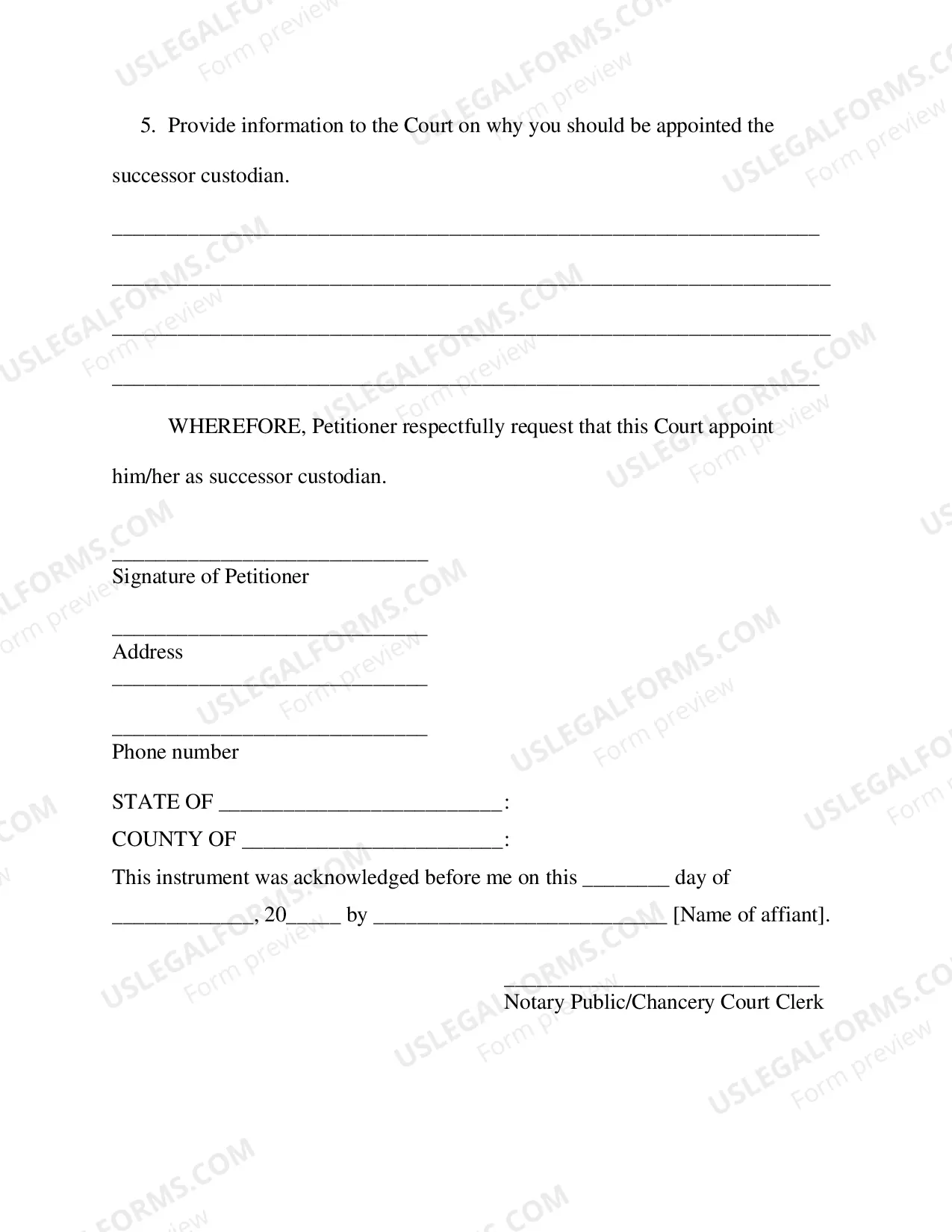 Preview Petition to Appoint Successor Custodian