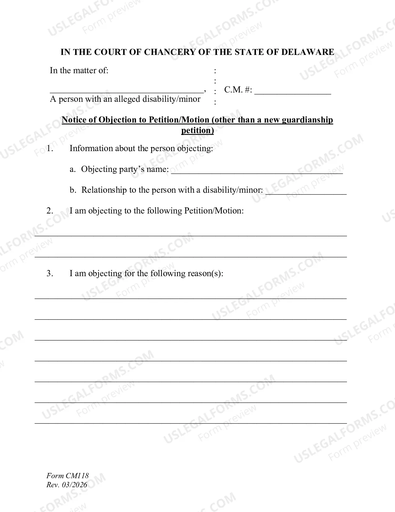 Preview Objection to Guardianship Petition or Motion - Other than a New Case