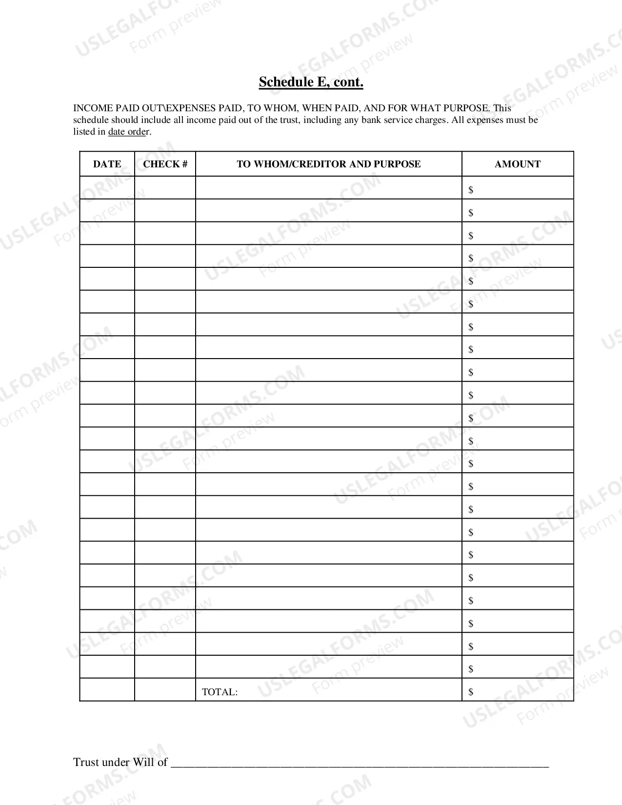 Preview Accounting Packet for Trusts under Wills