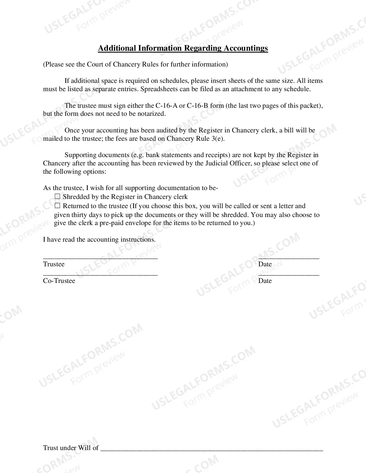 Preview Accounting Packet for Trusts under Wills
