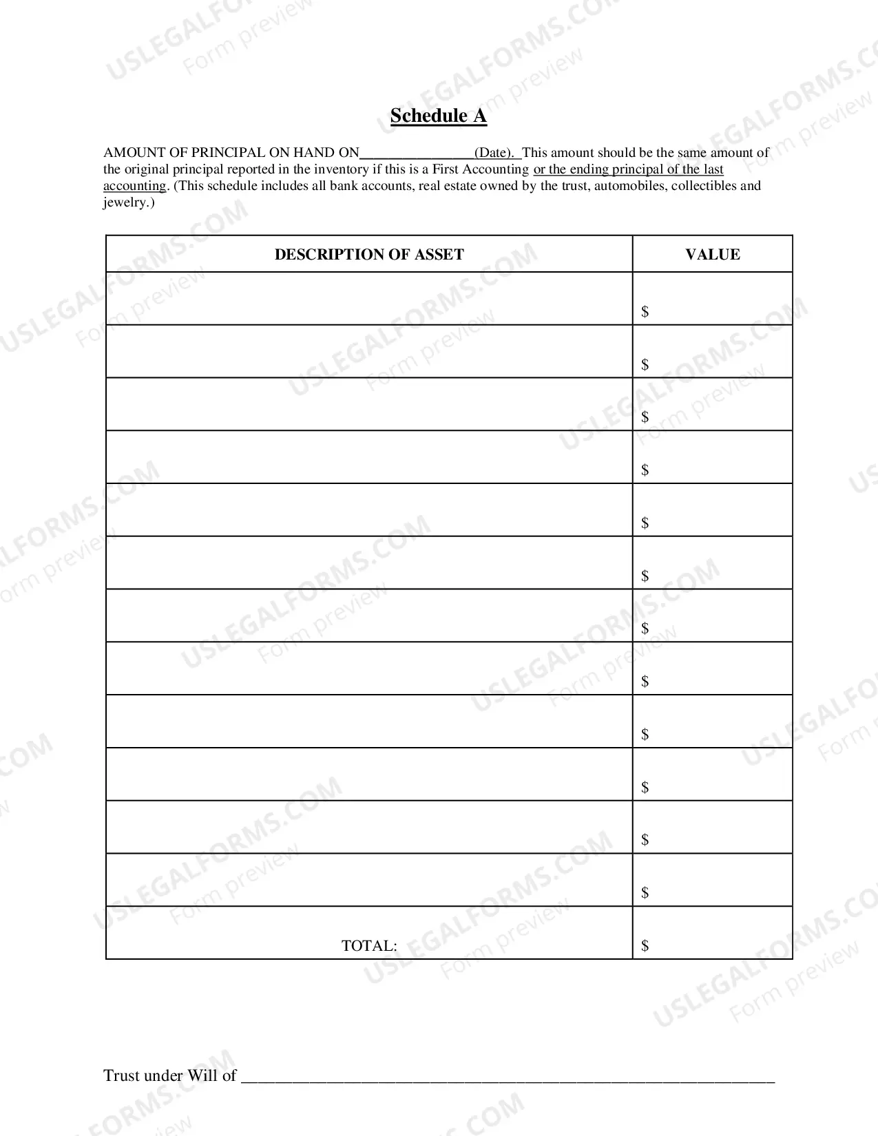 Preview Accounting Packet for Trusts under Wills
