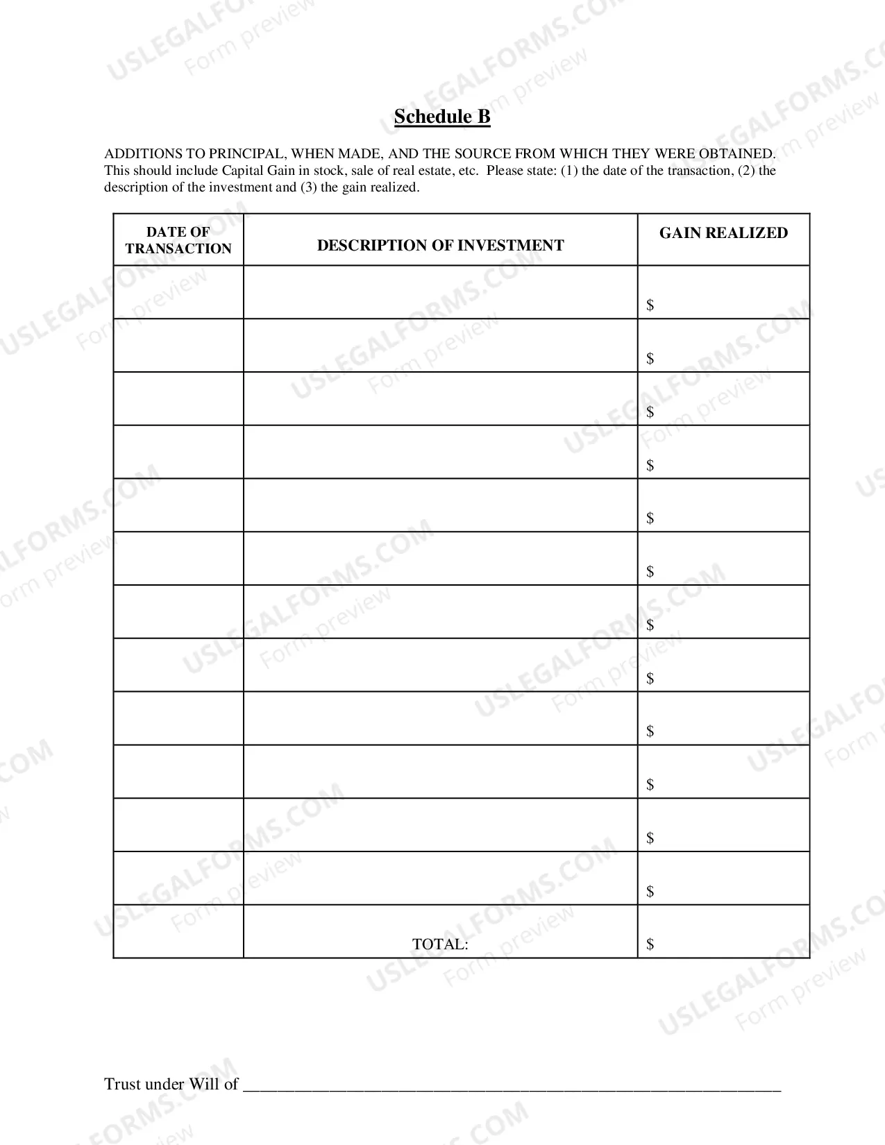 Preview Accounting Packet for Trusts under Wills