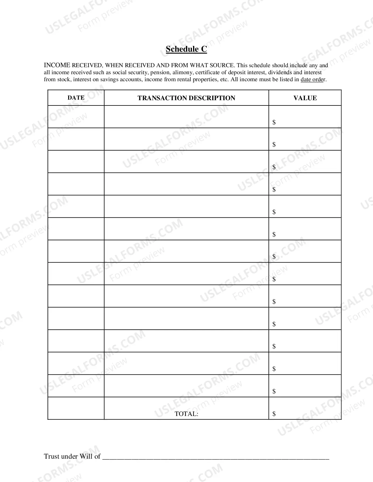Preview Accounting Packet for Trusts under Wills
