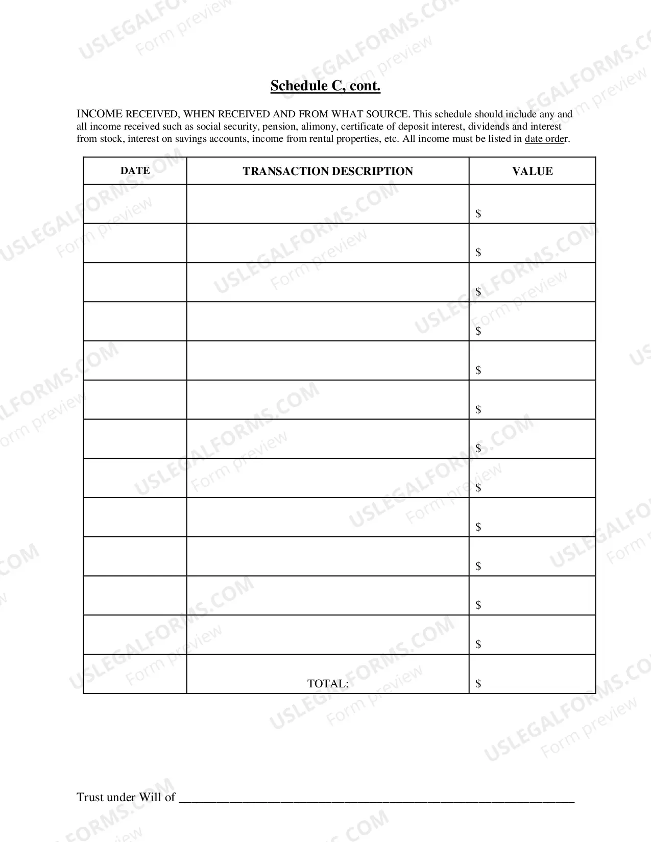 Preview Accounting Packet for Trusts under Wills